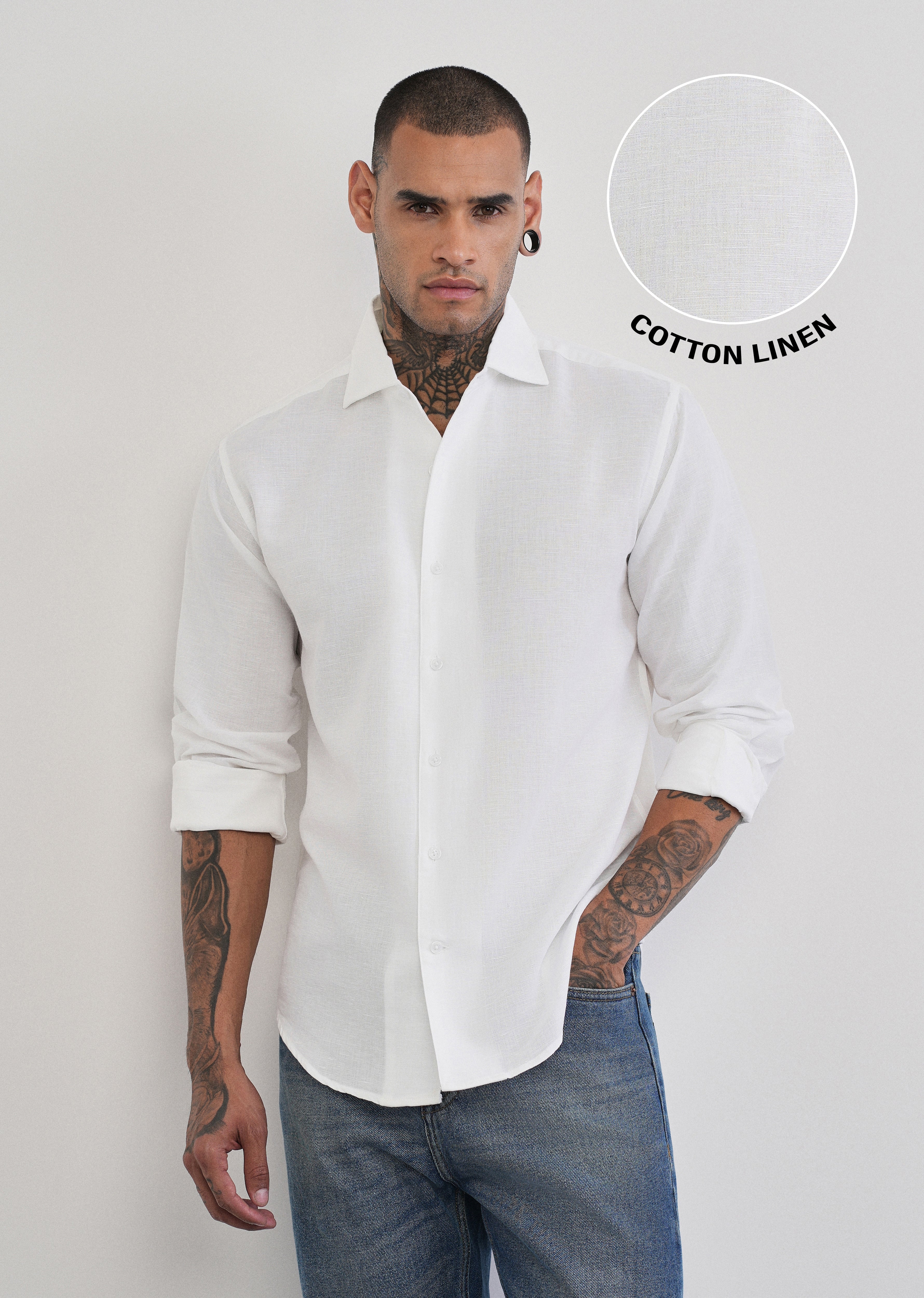 White Plain Cotton Linen Shirt