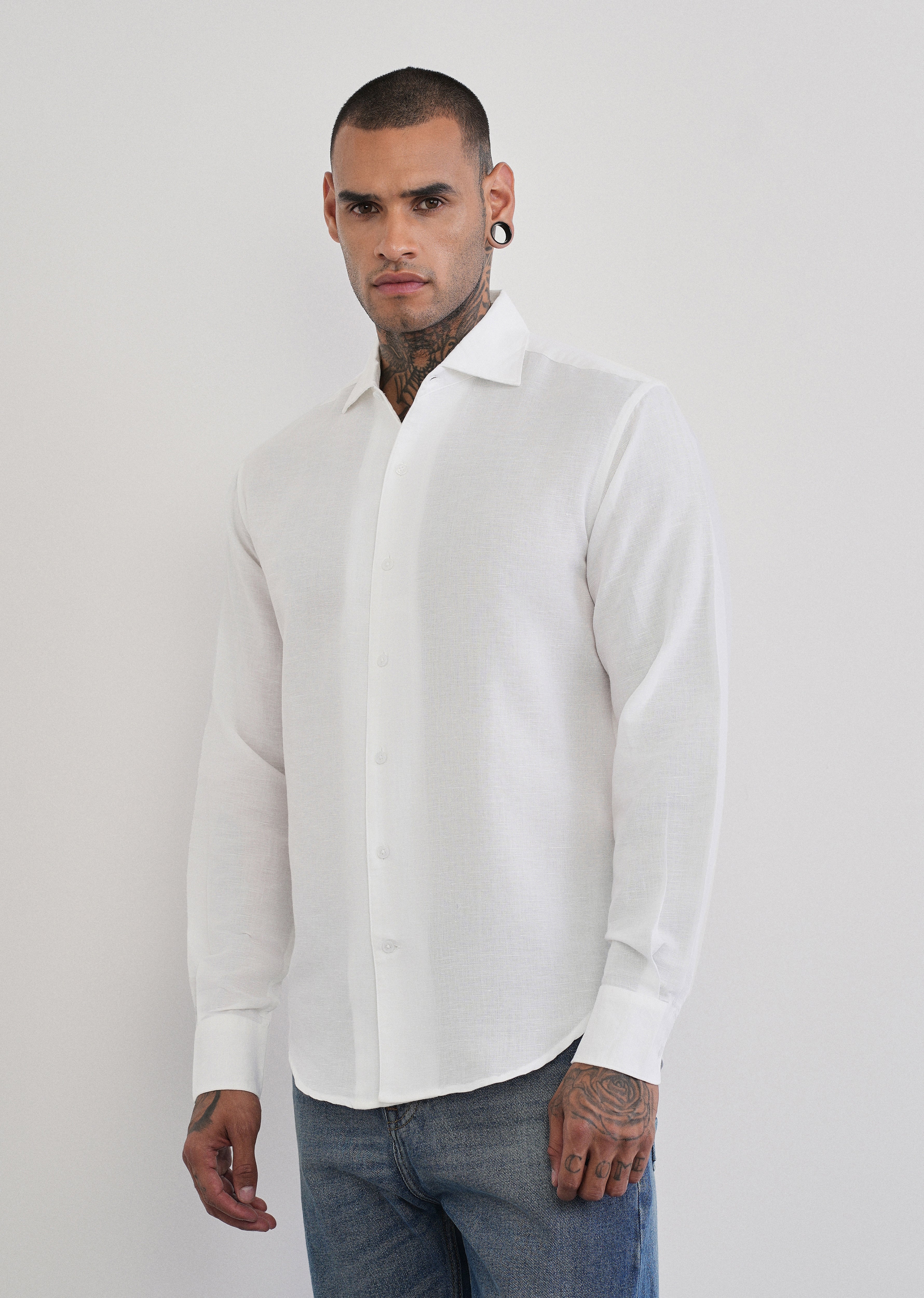 White Plain Cotton Linen Shirt