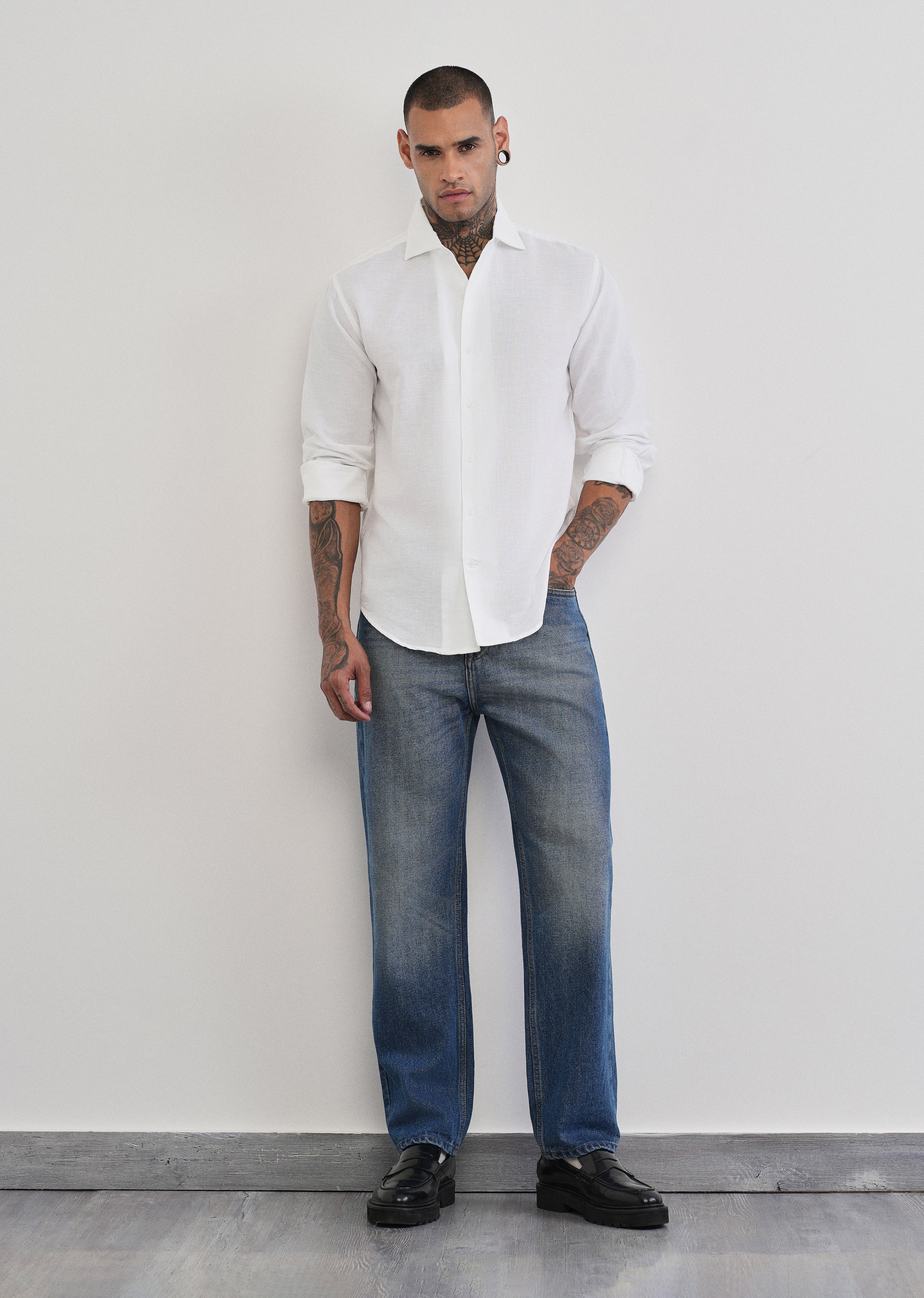 White Plain Cotton Linen Shirt