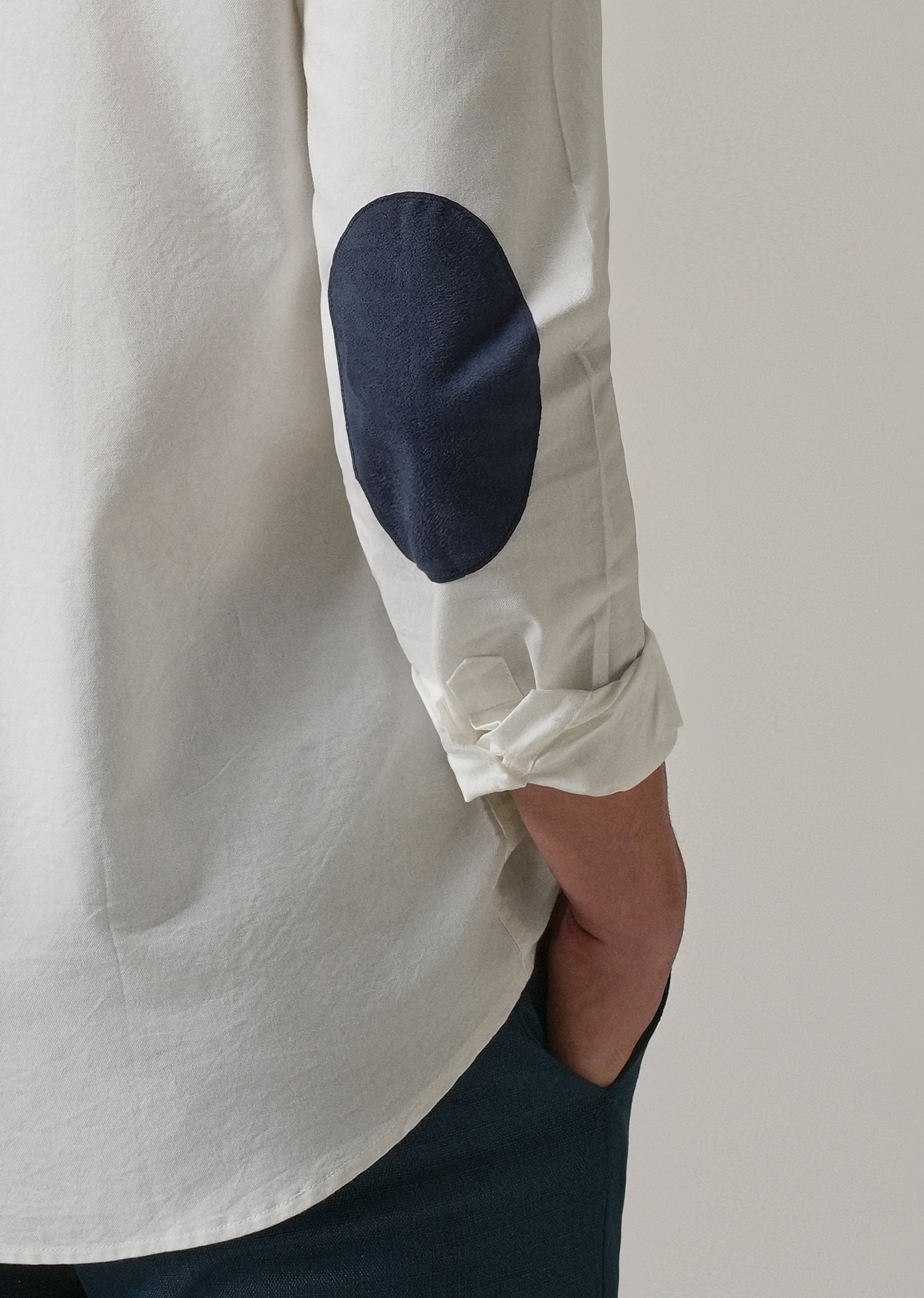 White Plain Elbow Patch Oxford Shirt