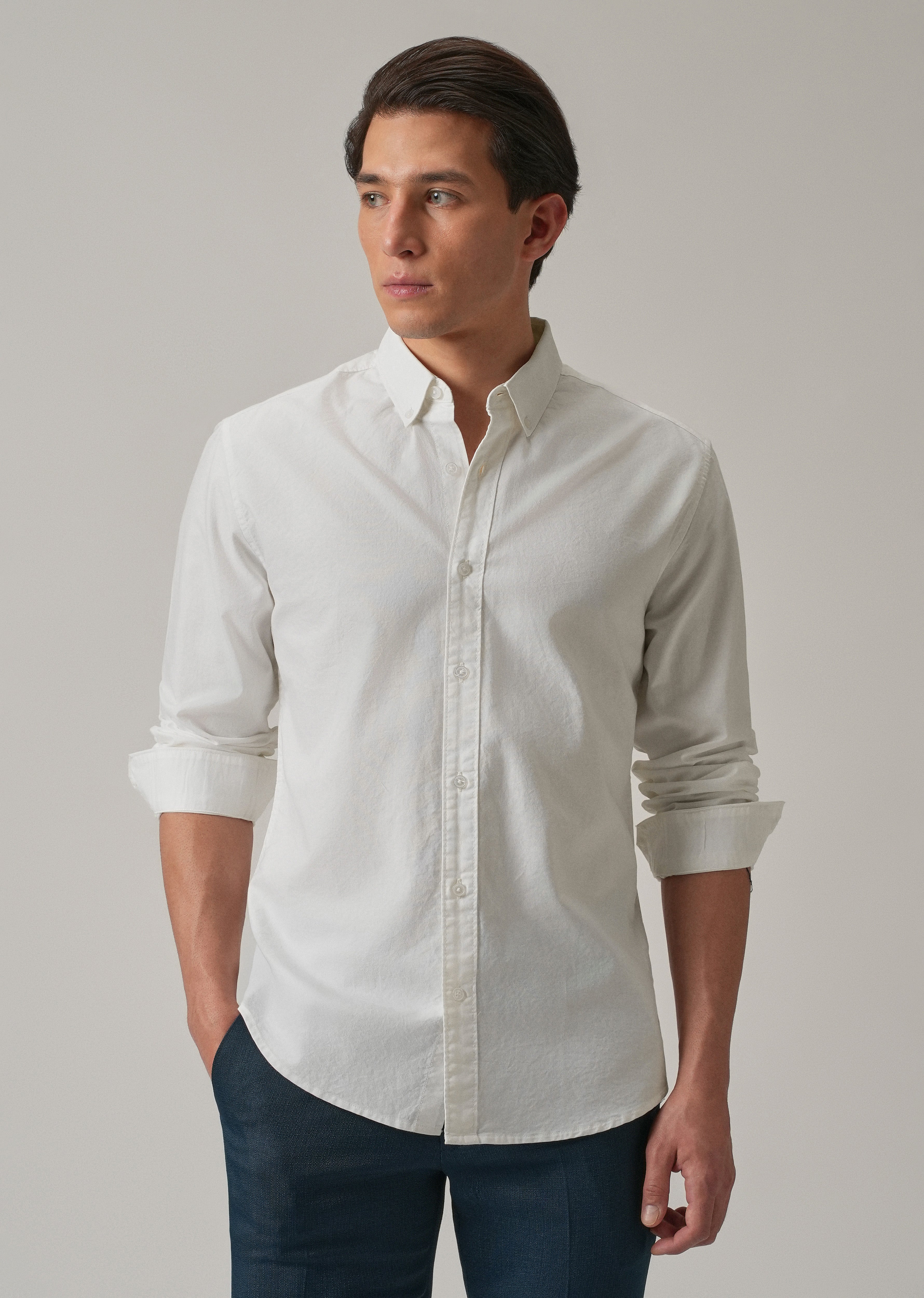 White Plain Elbow Patch Oxford Shirt