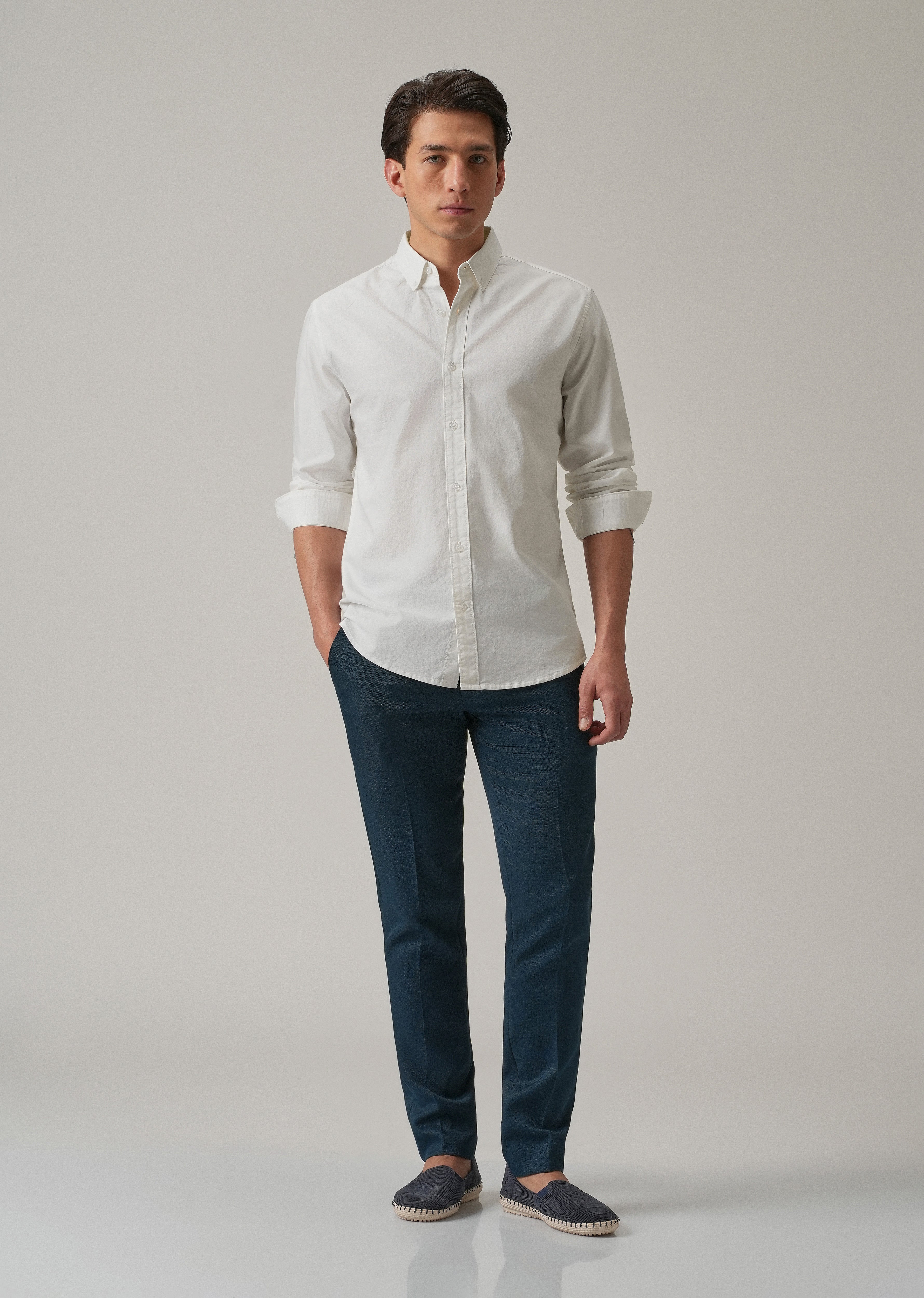 White Plain Elbow Patch Oxford Shirt