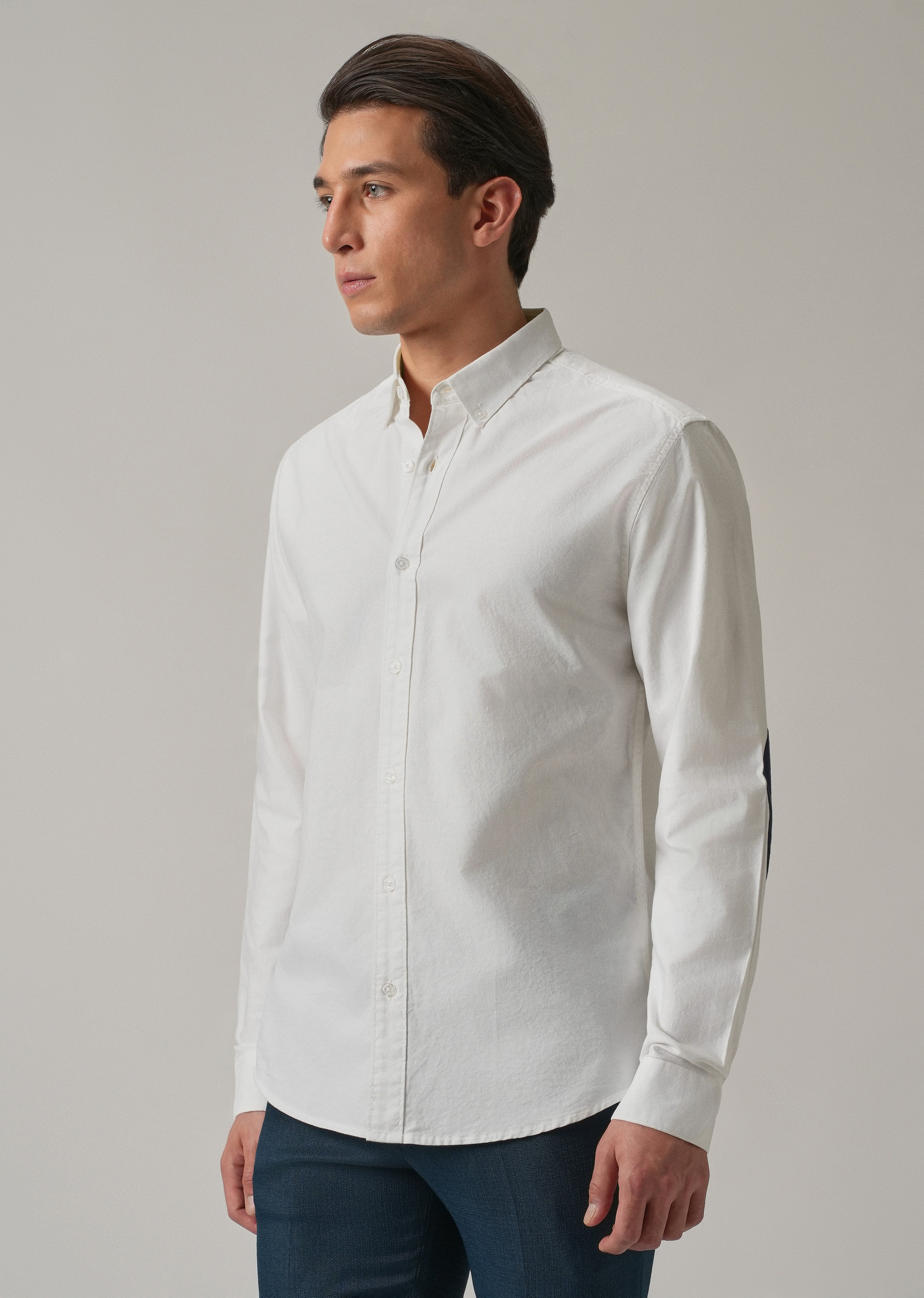 White Plain Elbow Patch Oxford Shirt