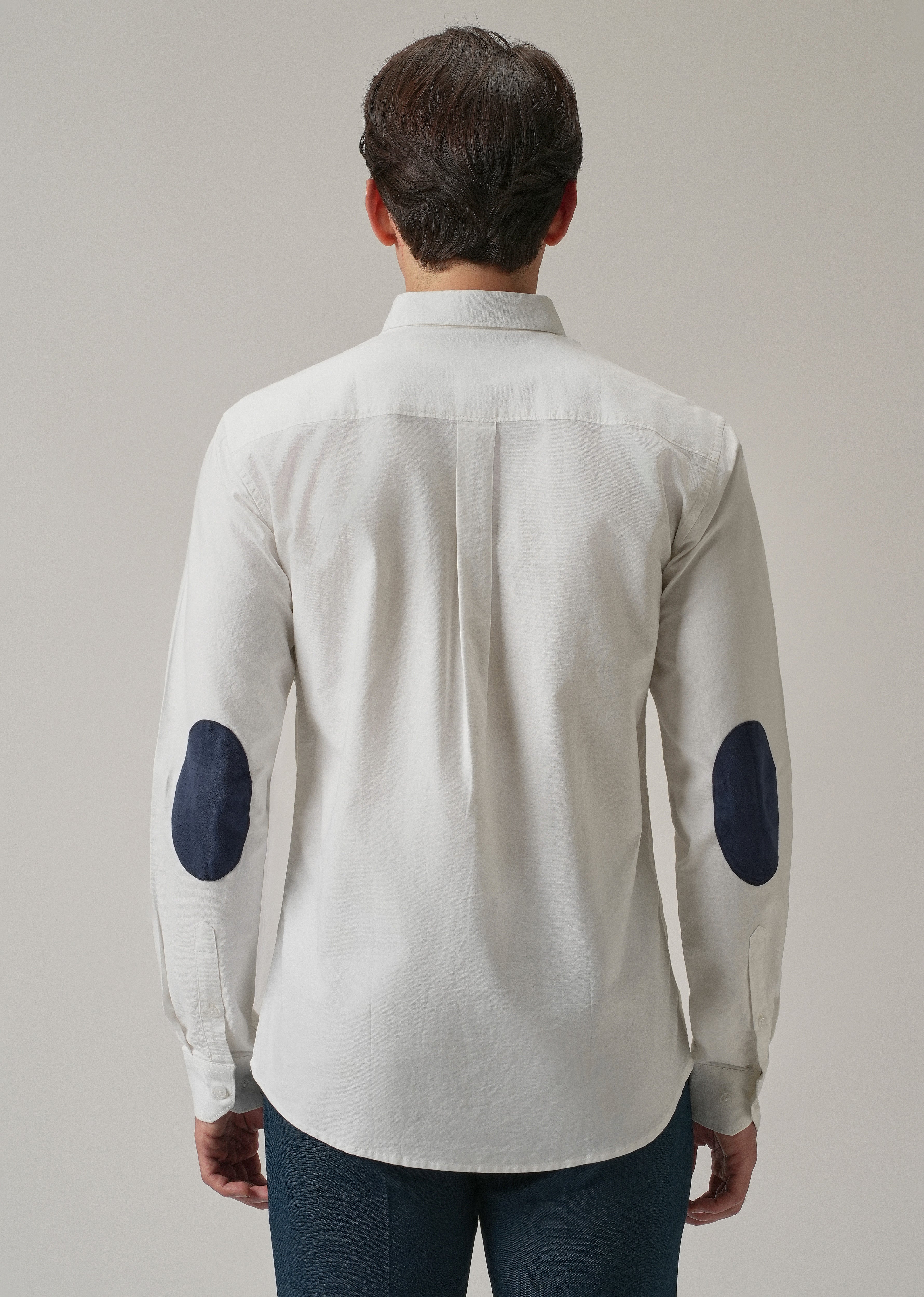 White Plain Elbow Patch Oxford Shirt