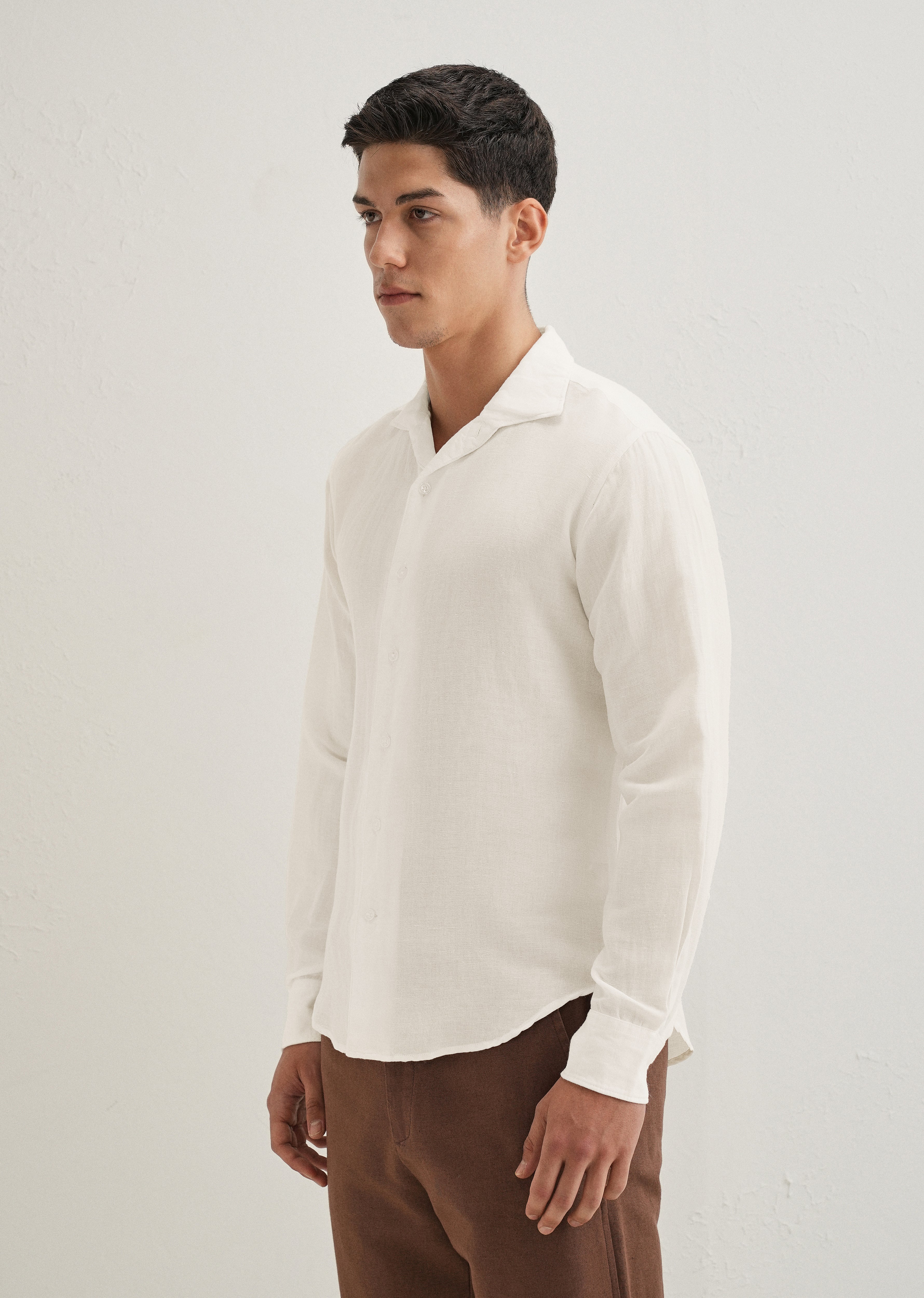 White Plain Linen Viscose Shirt