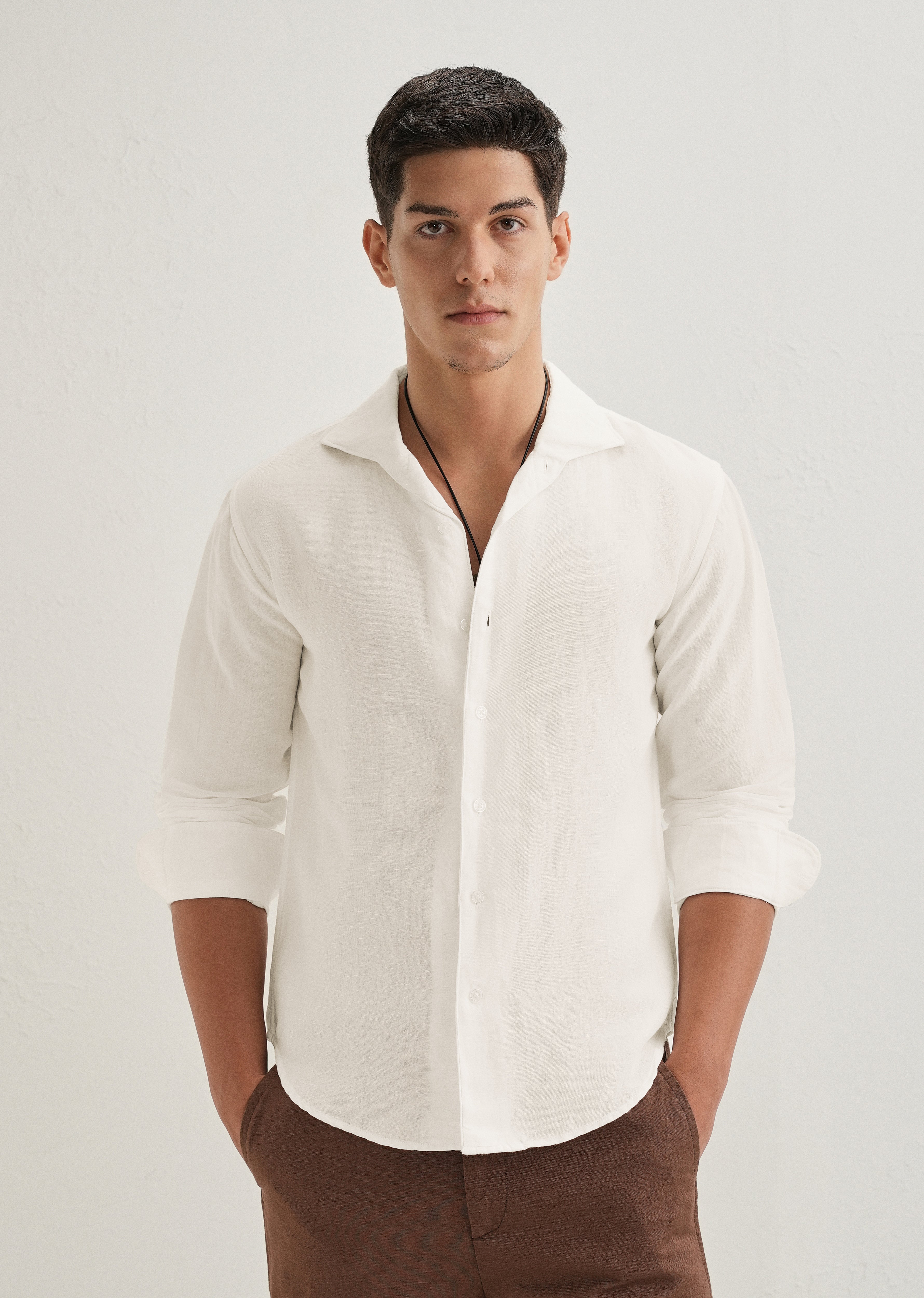 White Plain Linen Viscose Shirt
