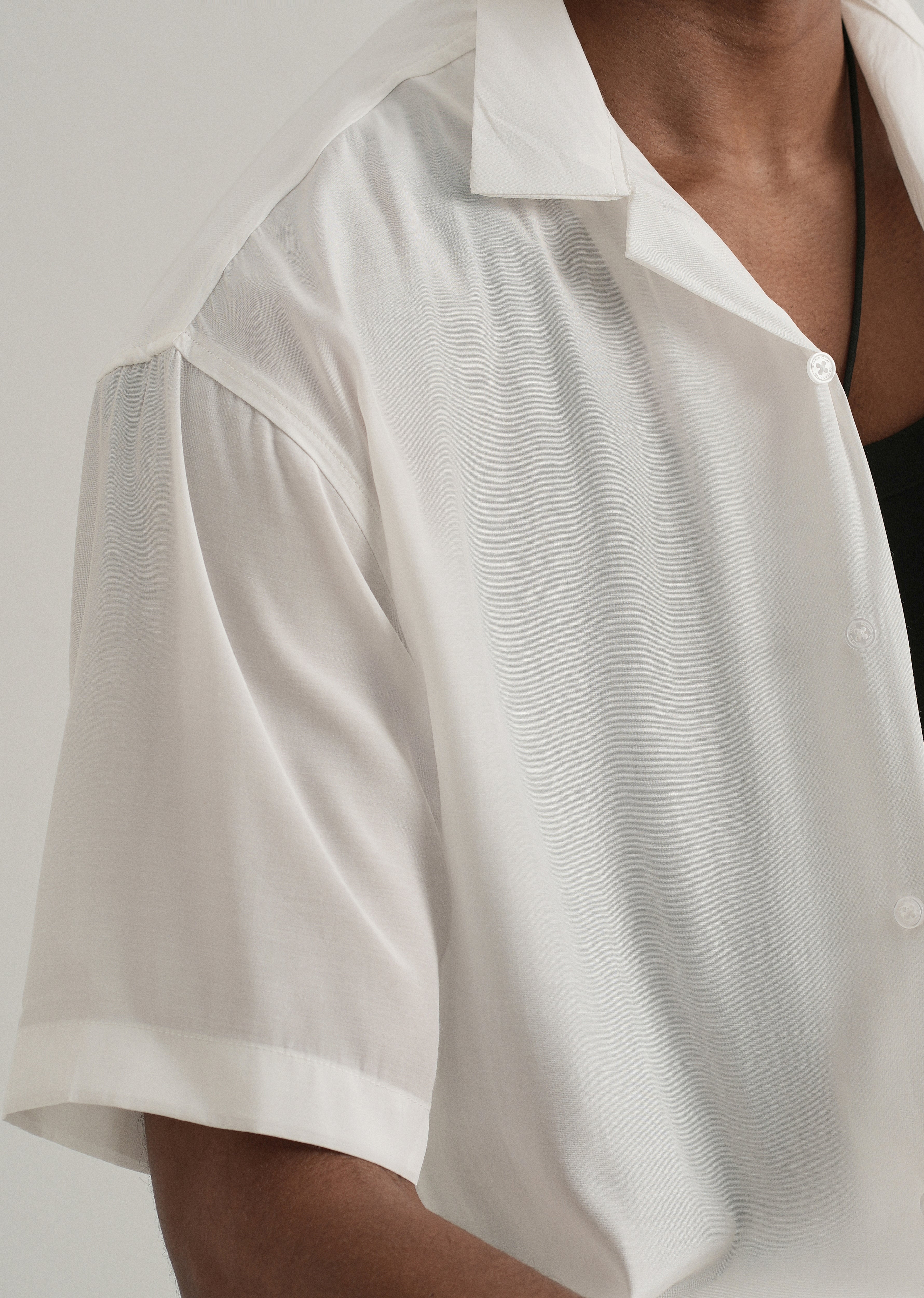 White Plain Sheen Cuban Collar Shirt