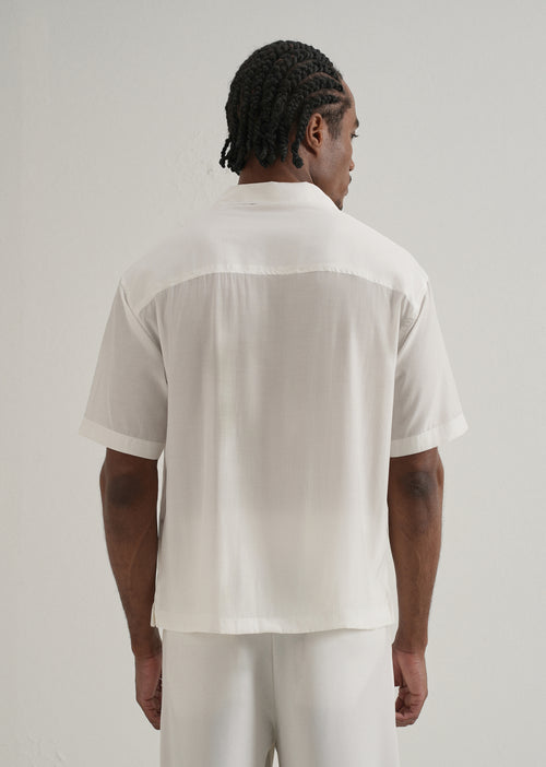 White Plain Sheen Cuban Collar Shirt