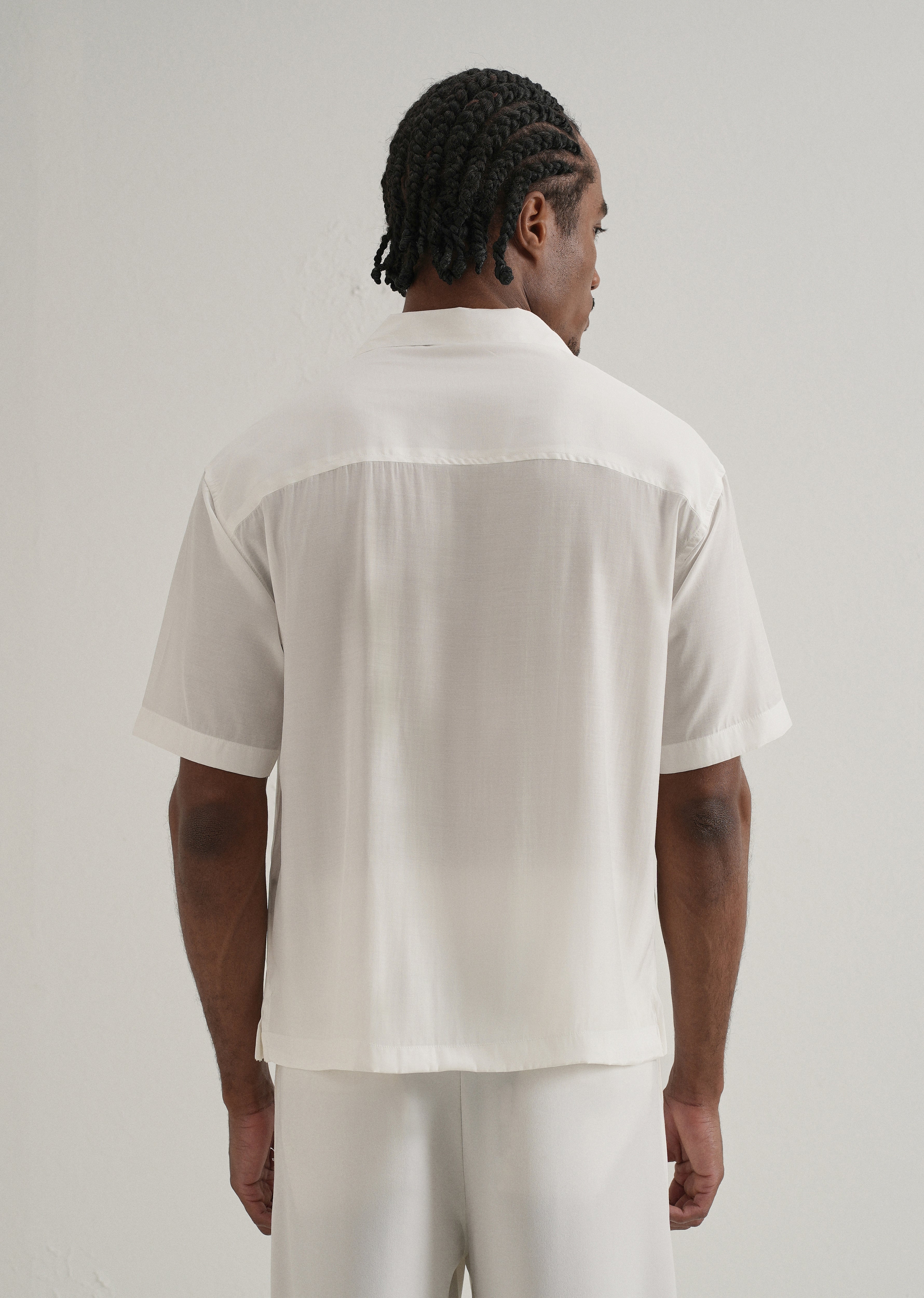 White Plain Sheen Cuban Collar Shirt