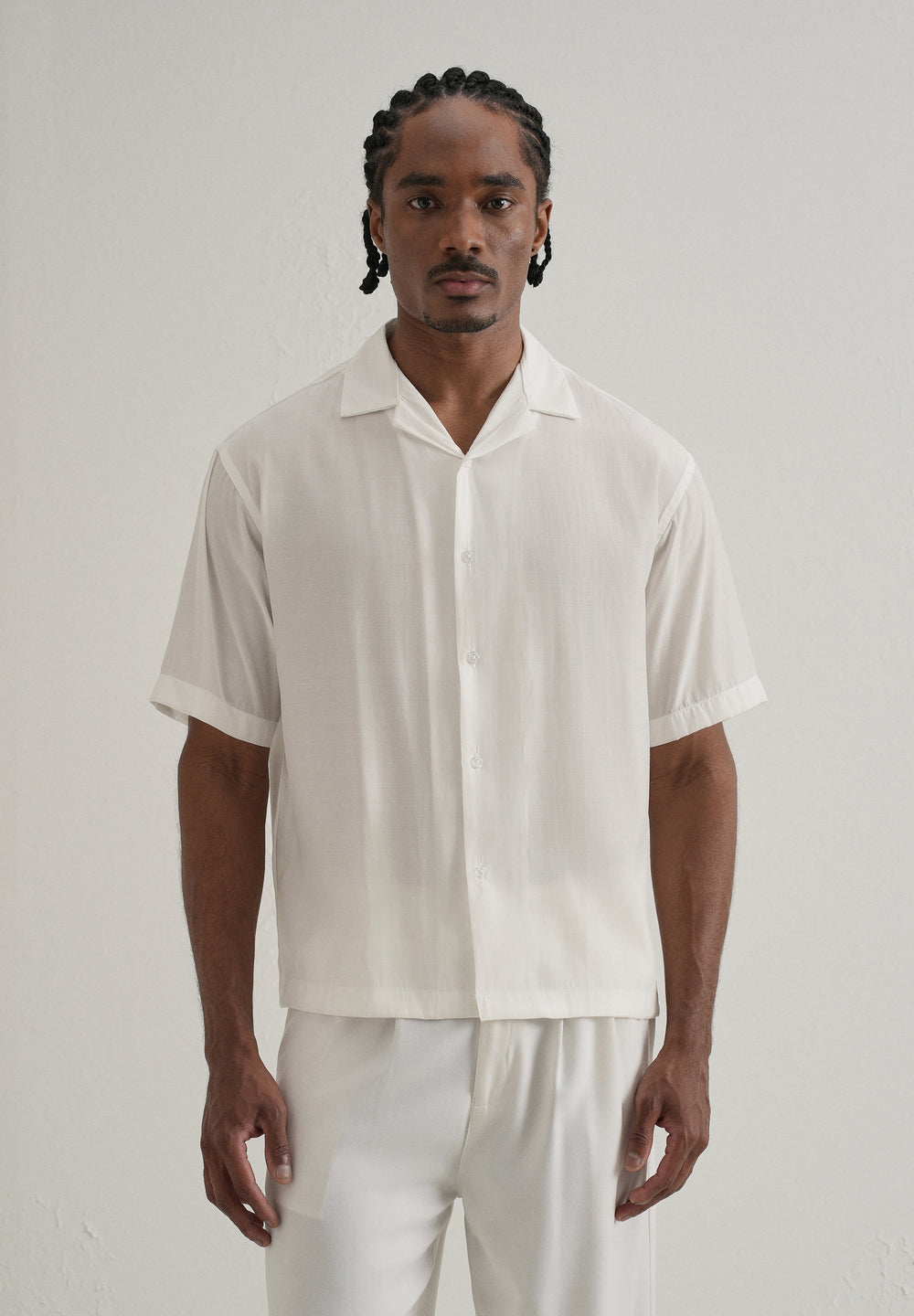 White Plain Sheen Cuban Collar Shirt