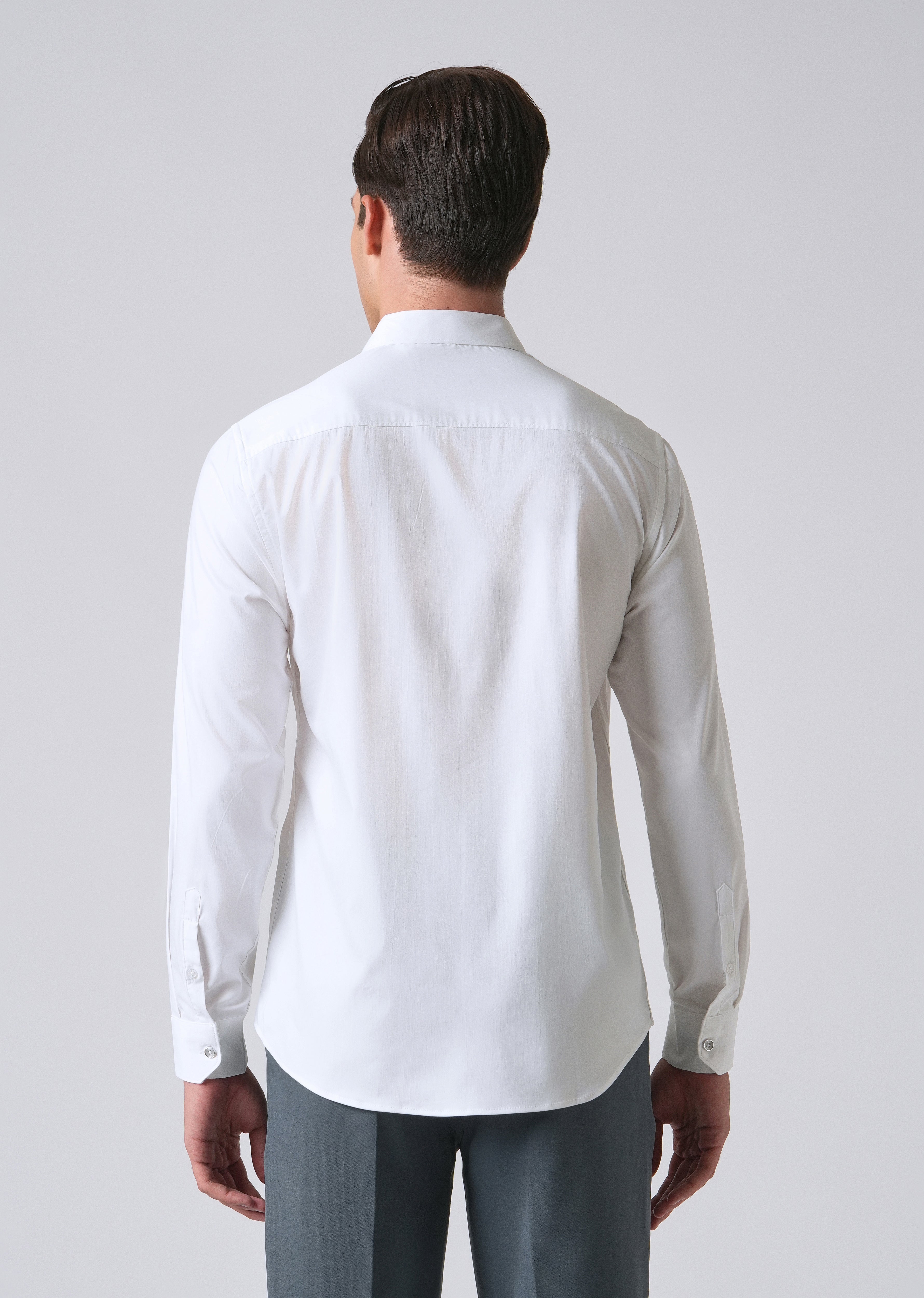 White Cotton Stretch Plain Shirt