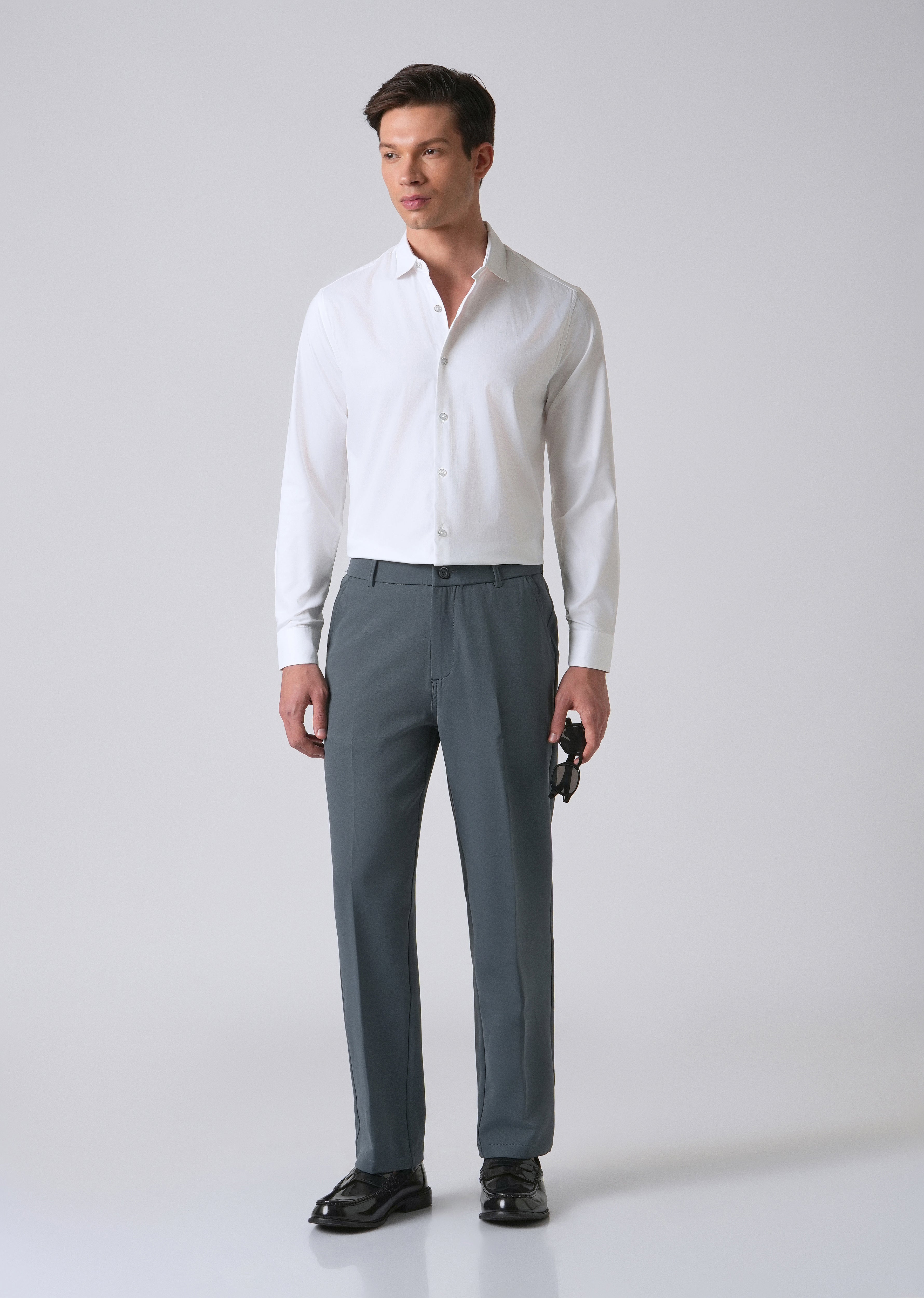 White Cotton Stretch Plain Shirt