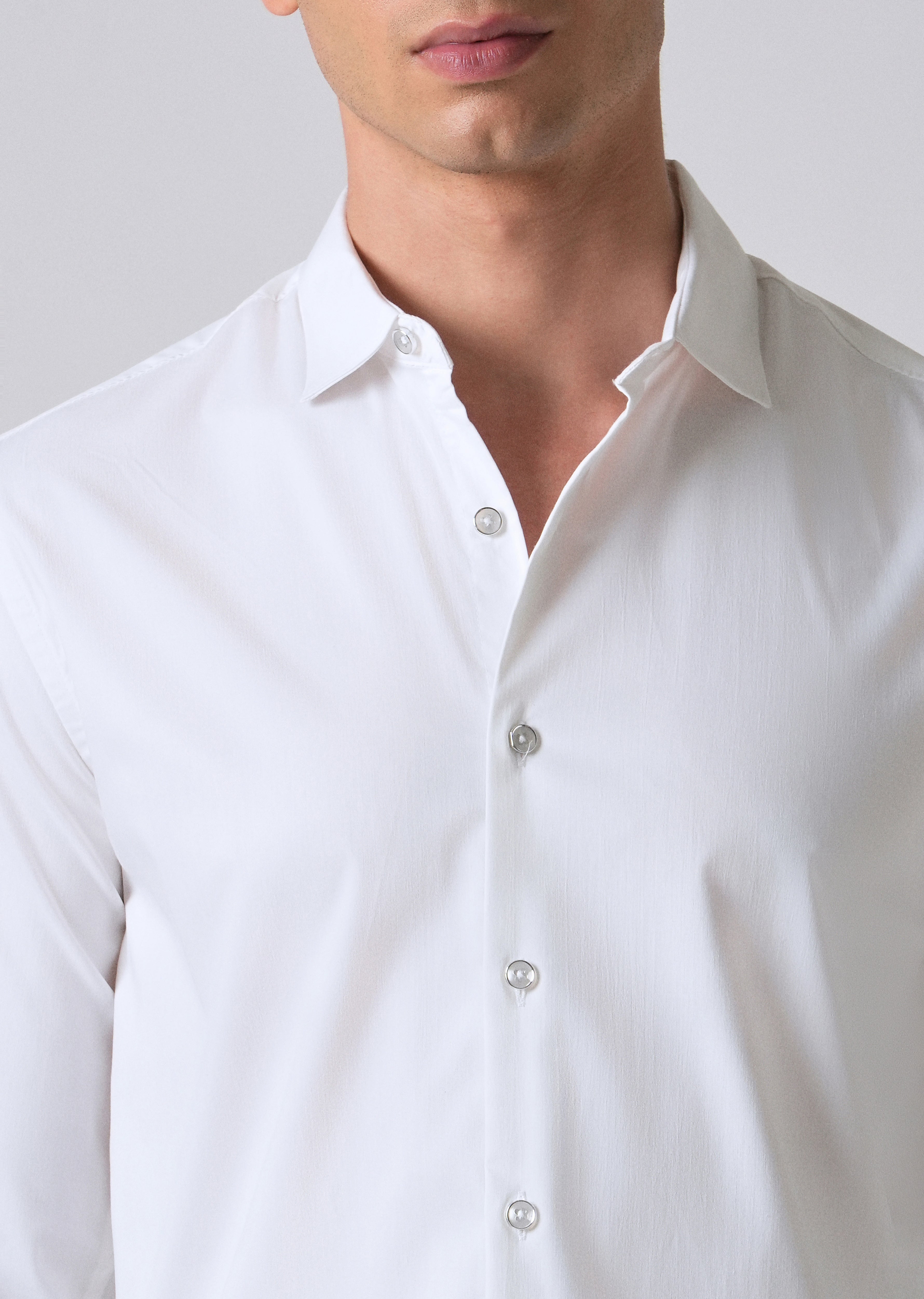 White Cotton Stretch Plain Shirt