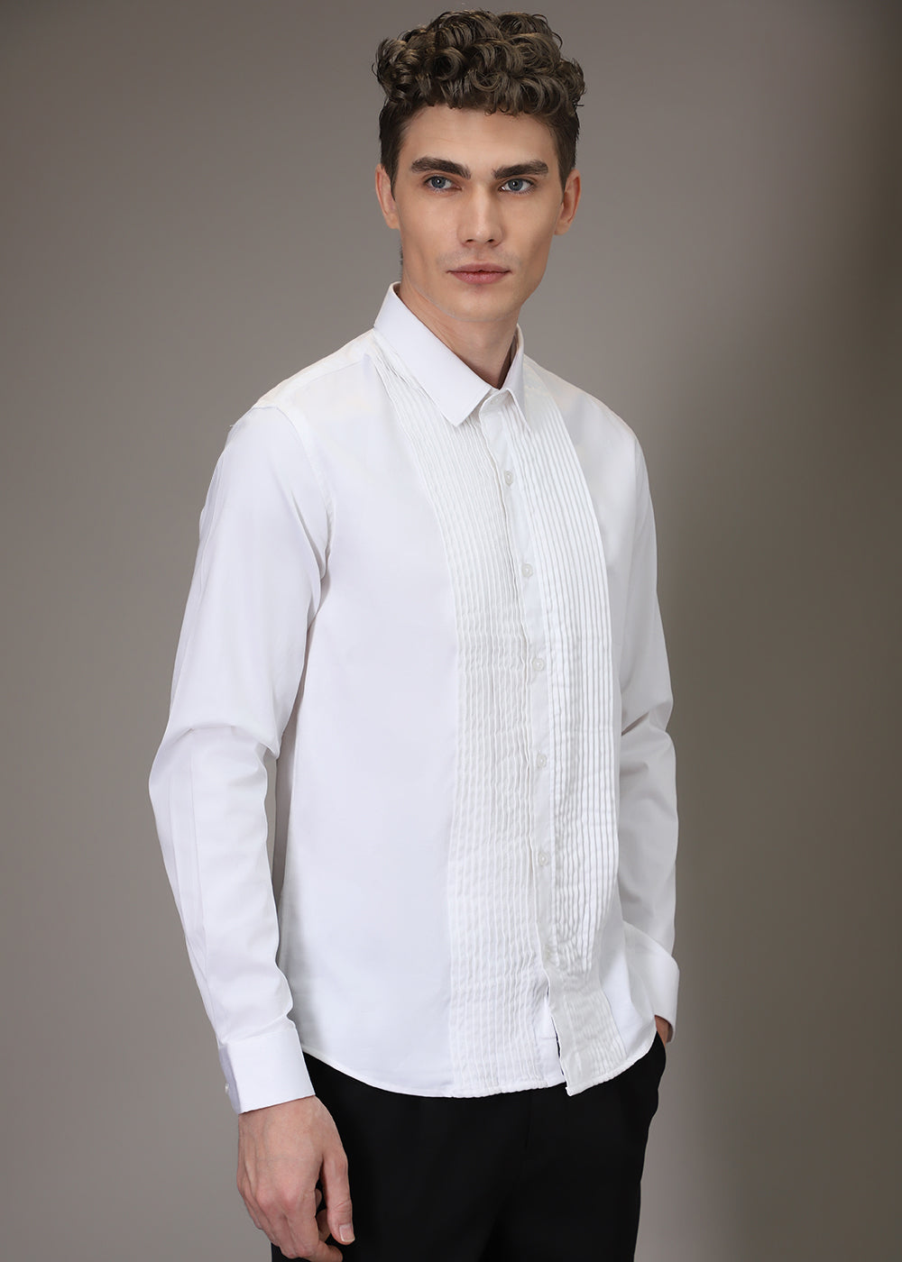 White Pleated Designer Shirt