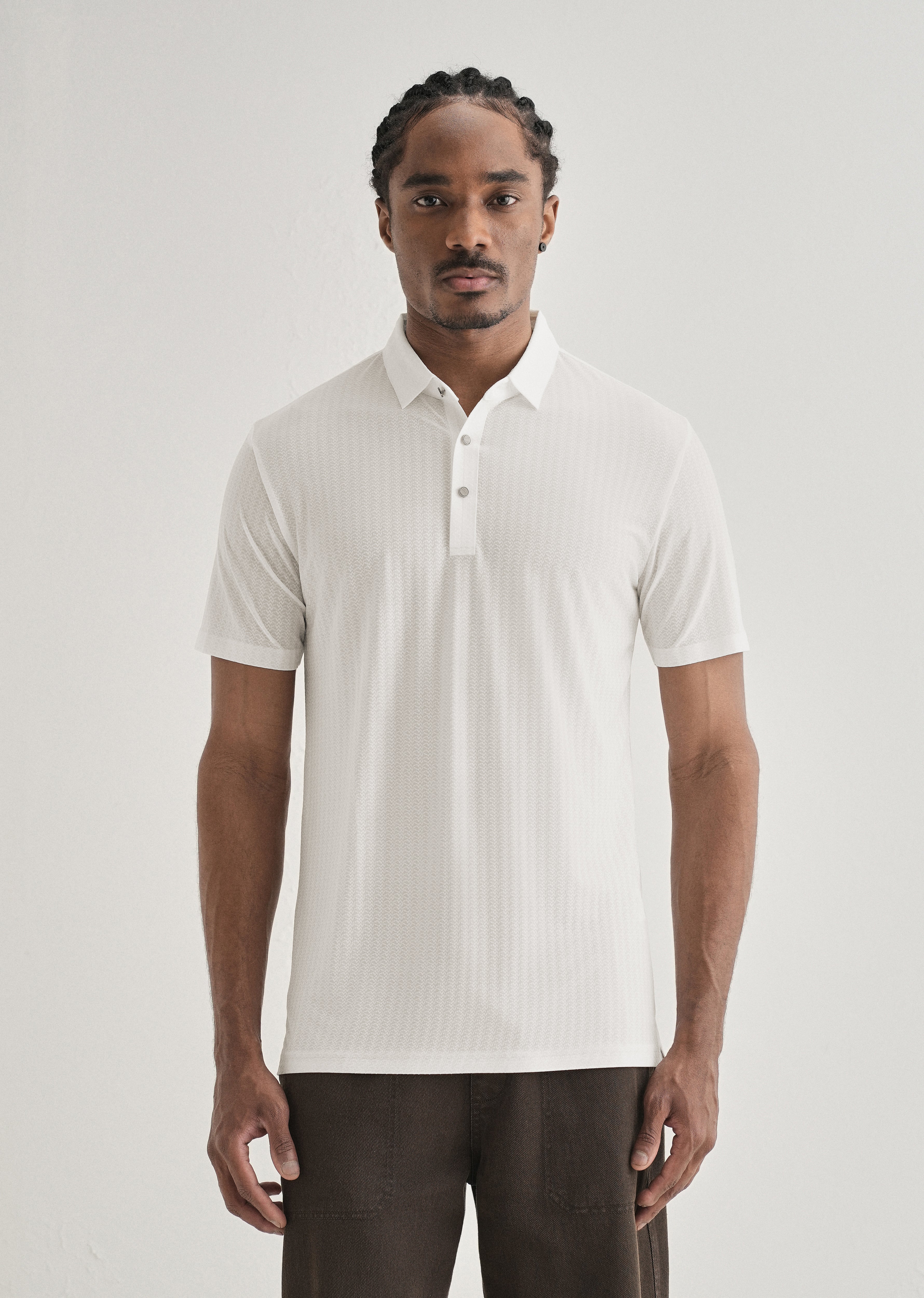 White Polo Collar Printed Seamless T-shirt
