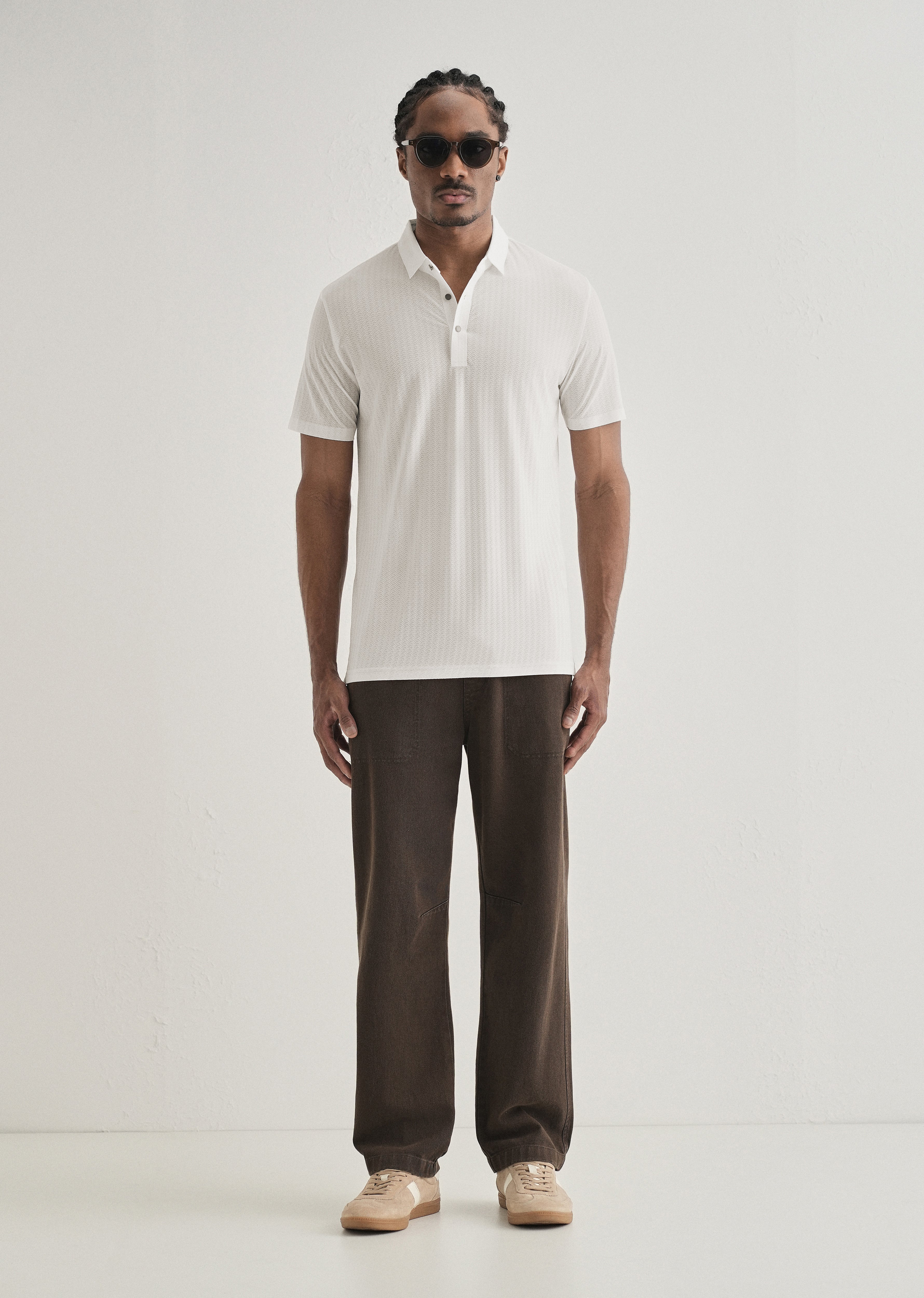 White Polo Collar Printed Seamless T-shirt