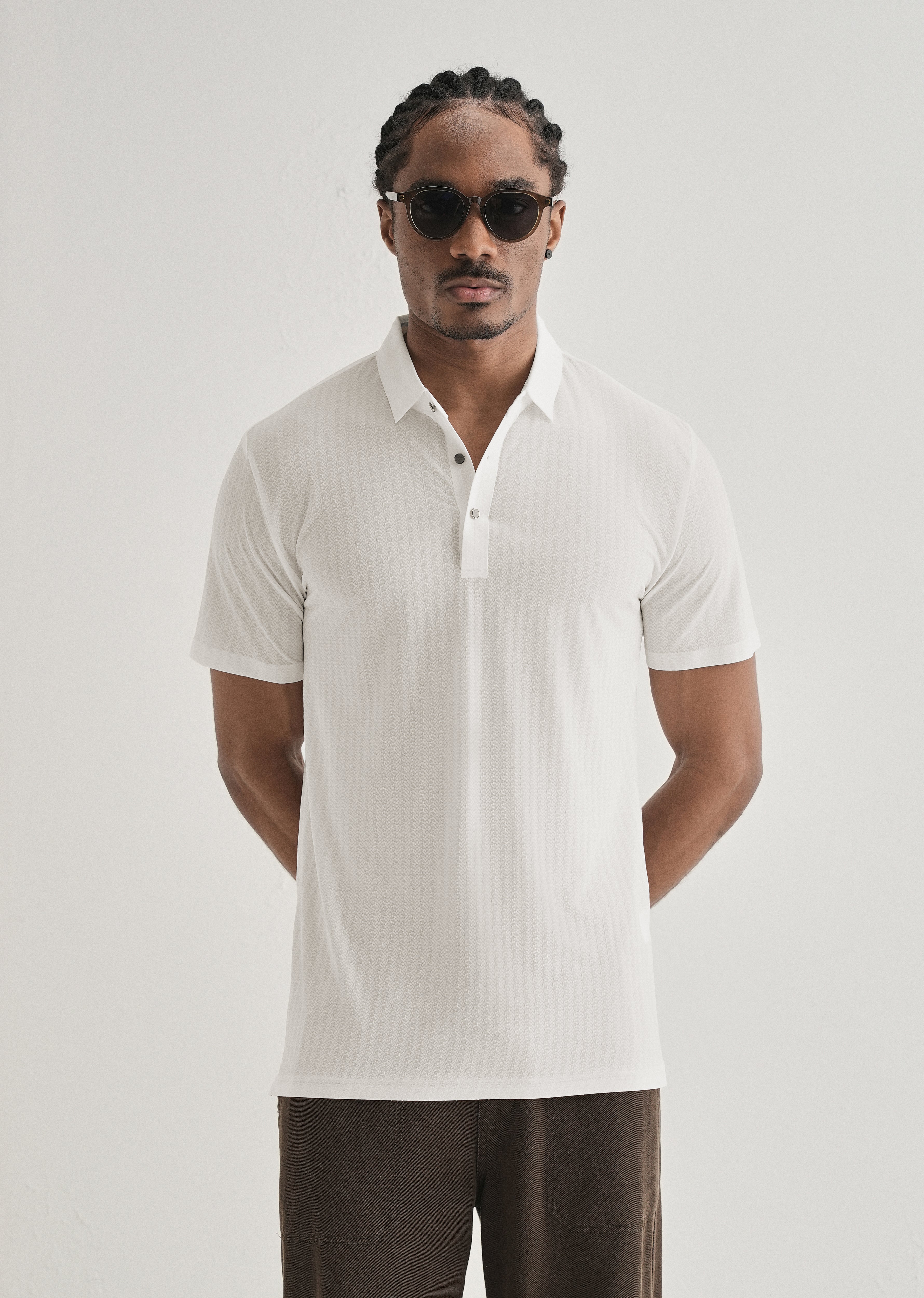 White Polo Collar Printed Seamless T-shirt
