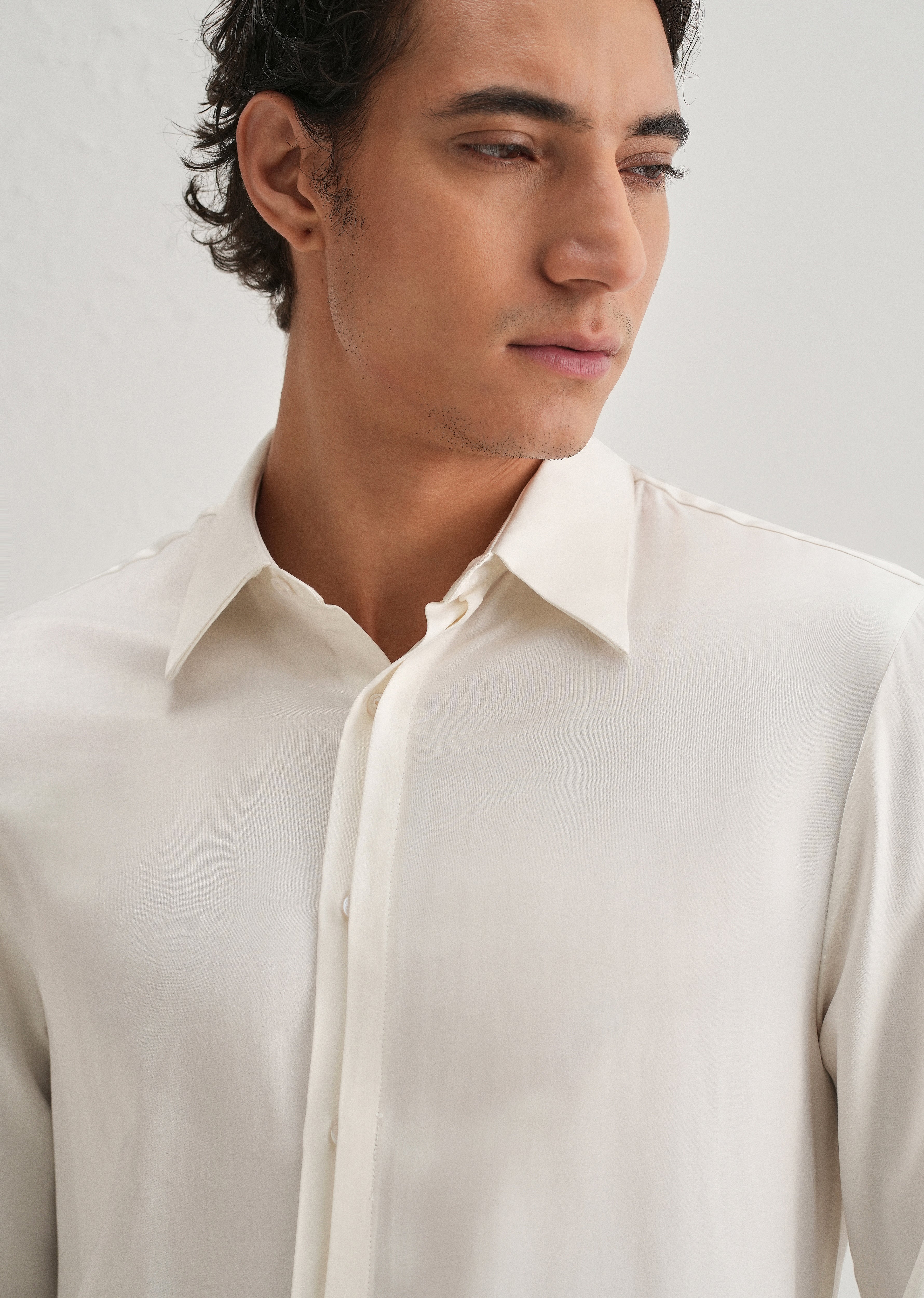 White Premium Leather-Look Satin Finish Shirt