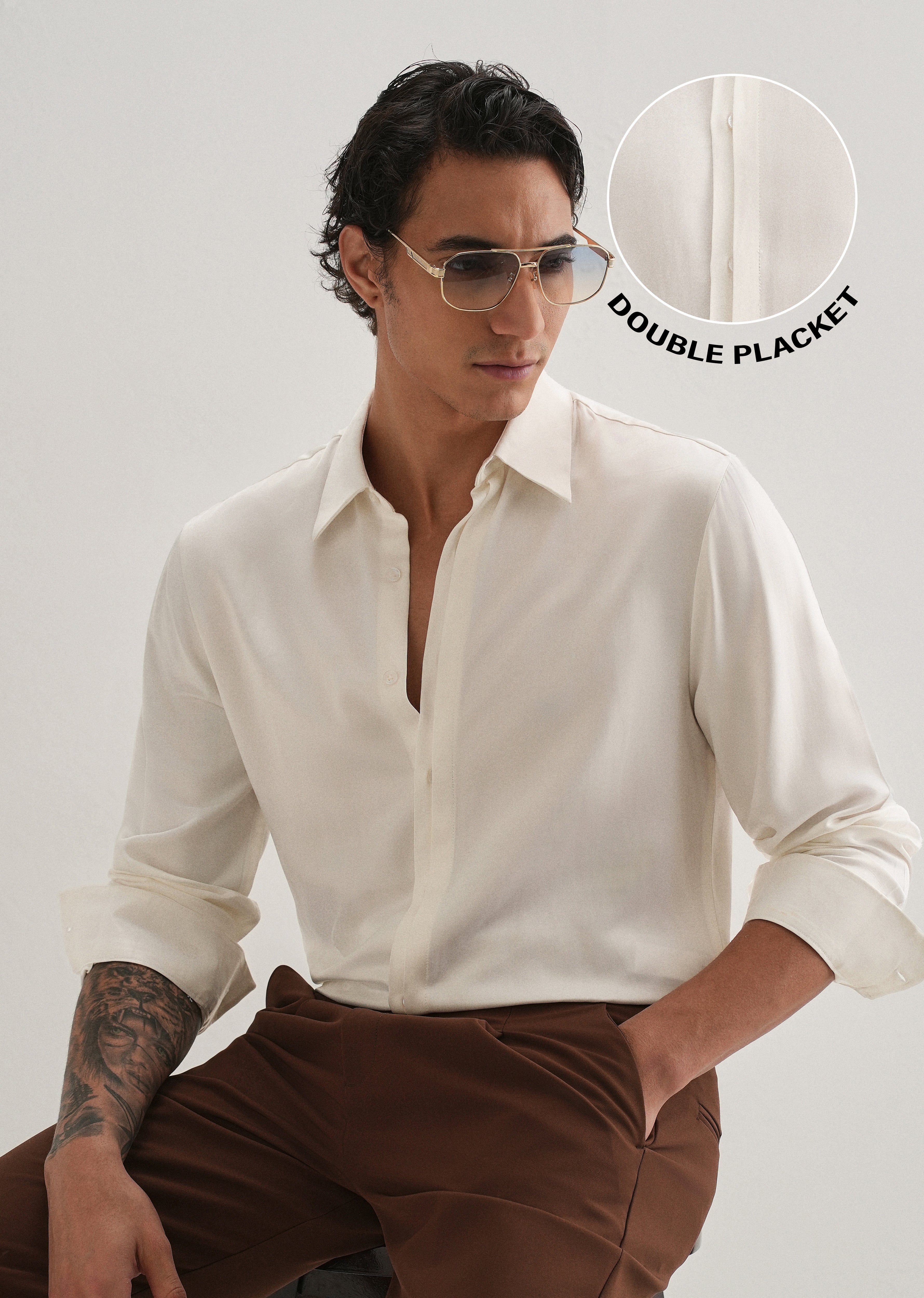 White Premium Leather-Look Satin Finish Shirt