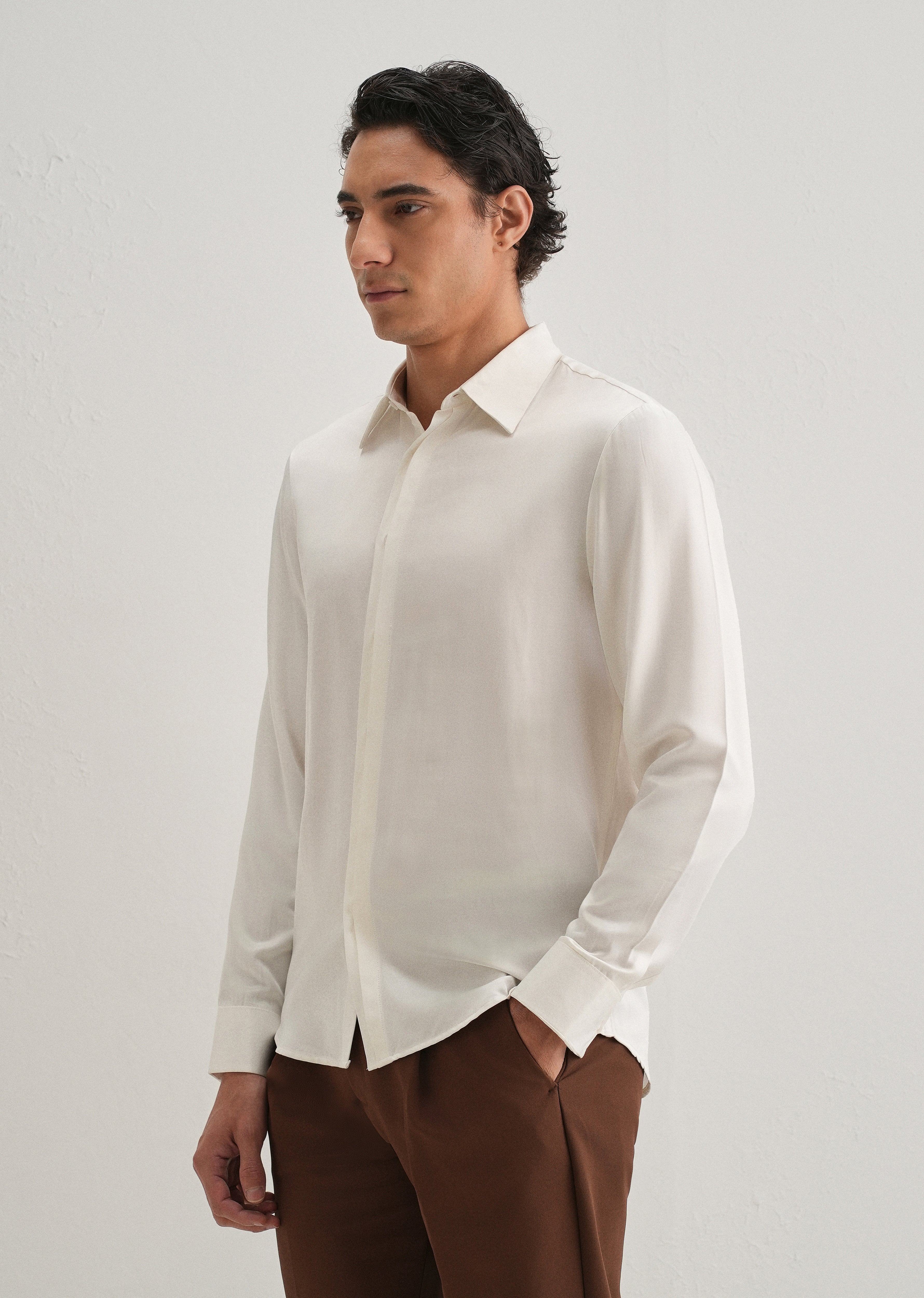 White Premium Leather-Look Satin Finish Shirt
