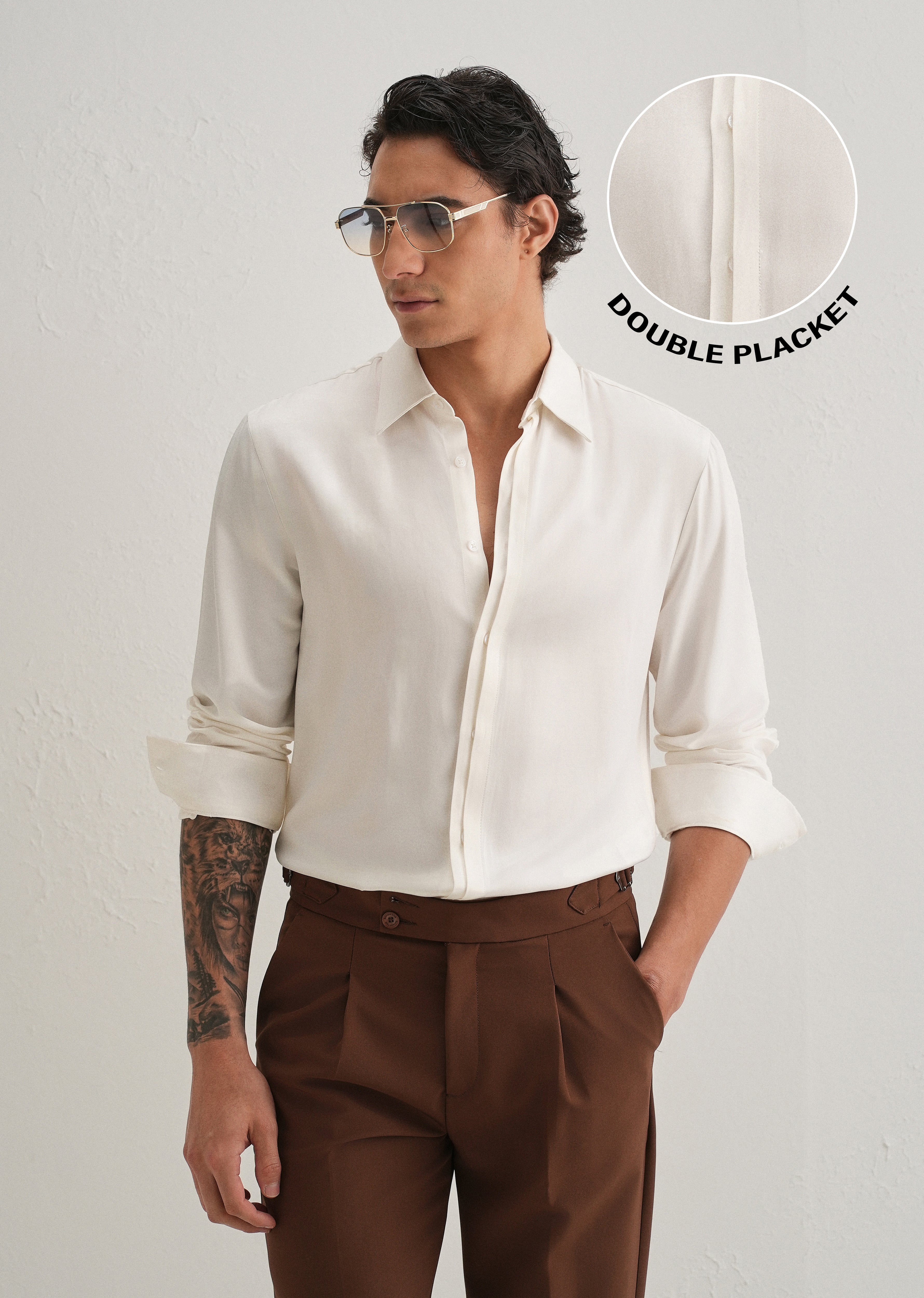 White Premium Leather-Look Satin Finish Shirt