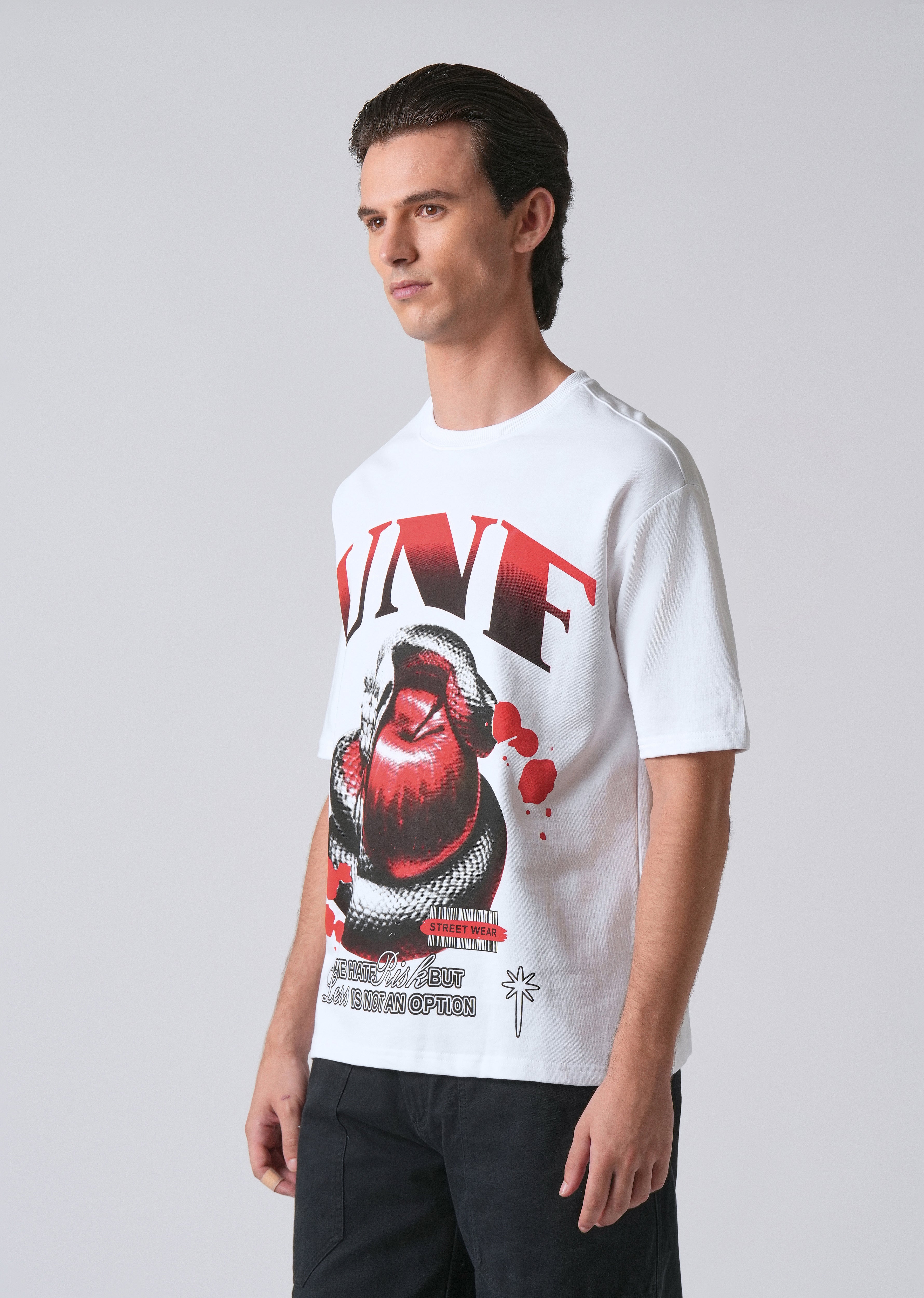 White Print Relaxed Fit T- shirt