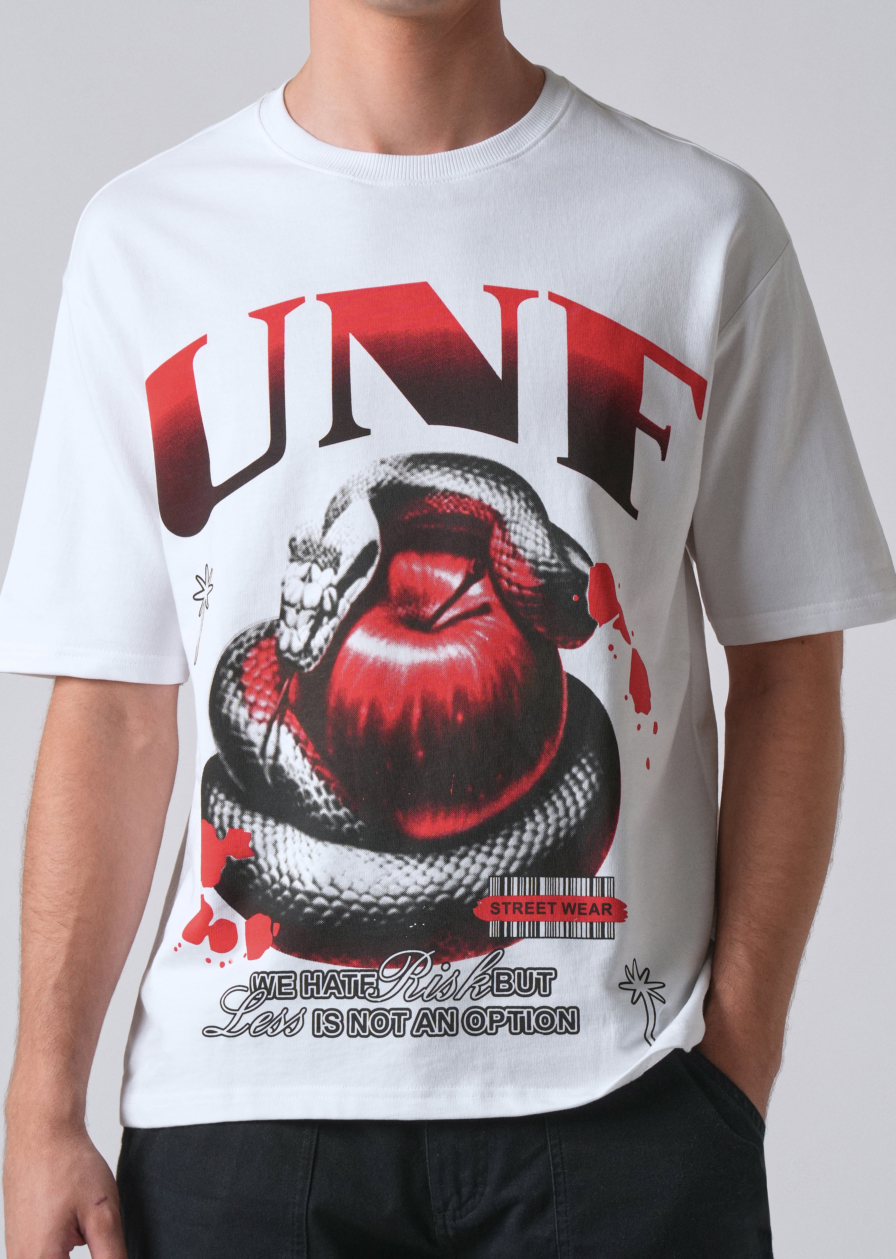 White Print Relaxed Fit T- shirt