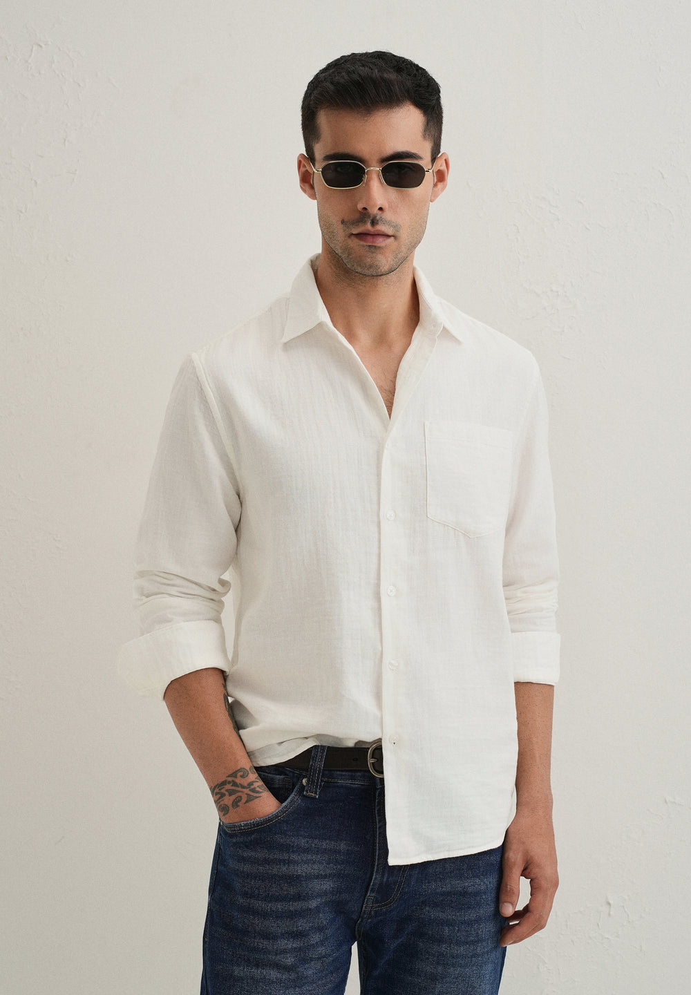 White Pure Cotton Stitchless Placket Shirt