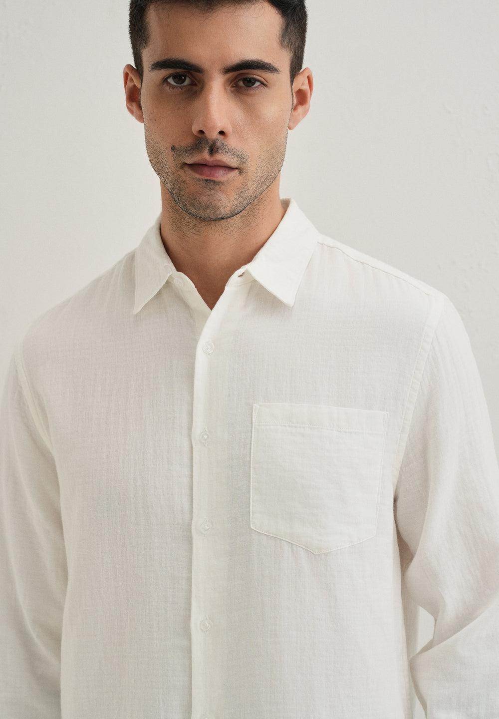 White Pure Cotton Stitchless Placket Shirt