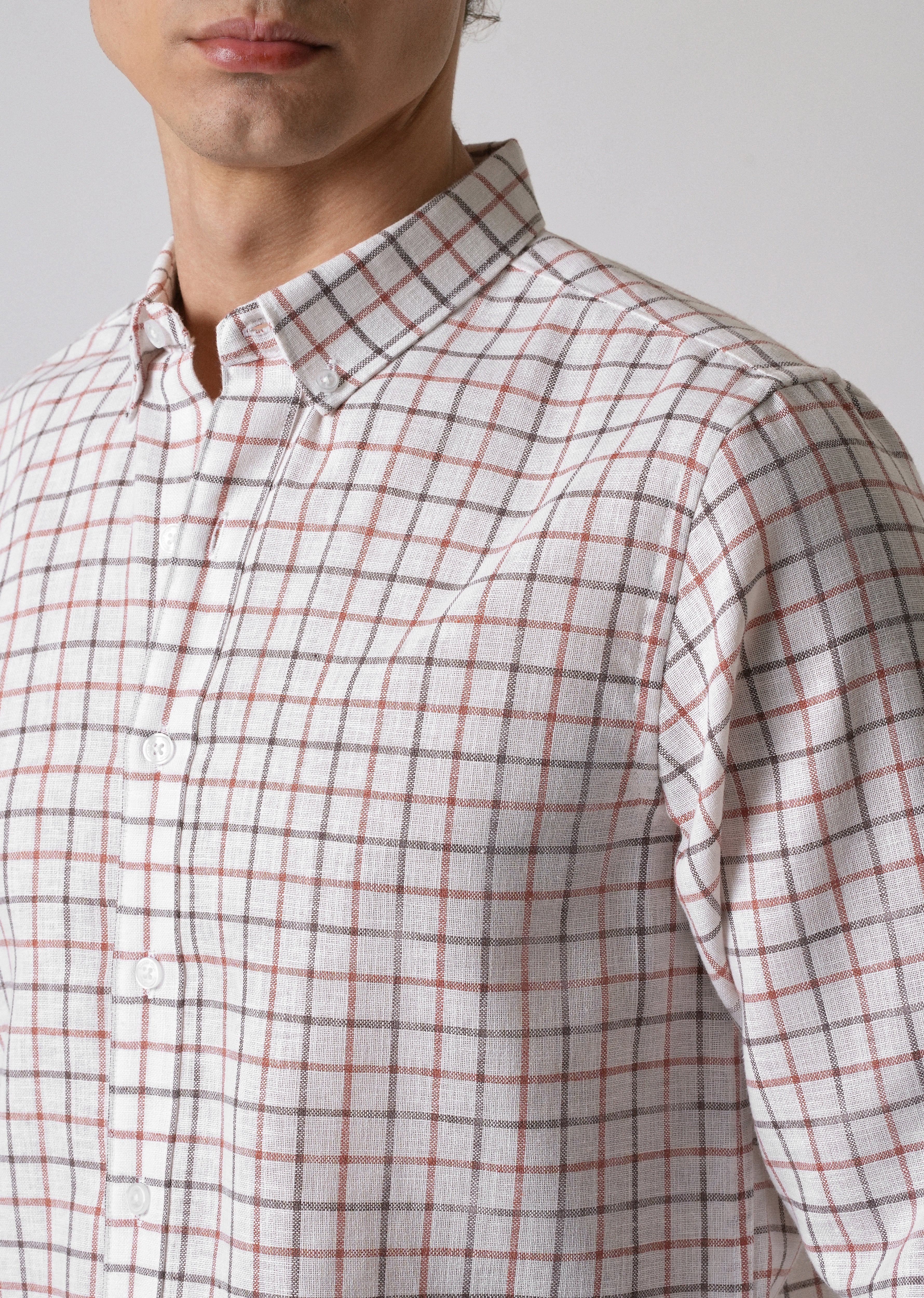 White Red Blended Cotton Check Shirt