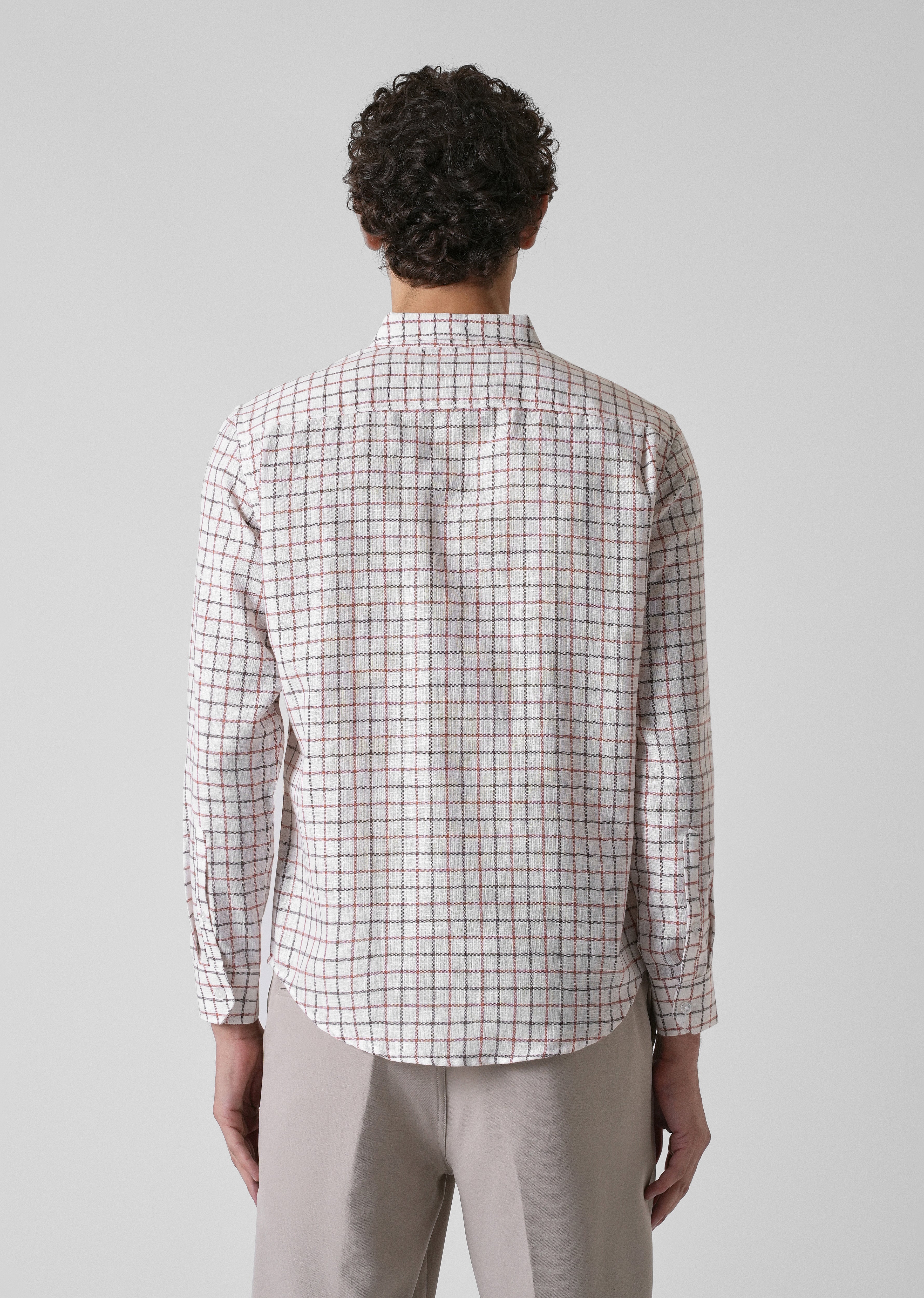 White Red Blended Cotton Check Shirt