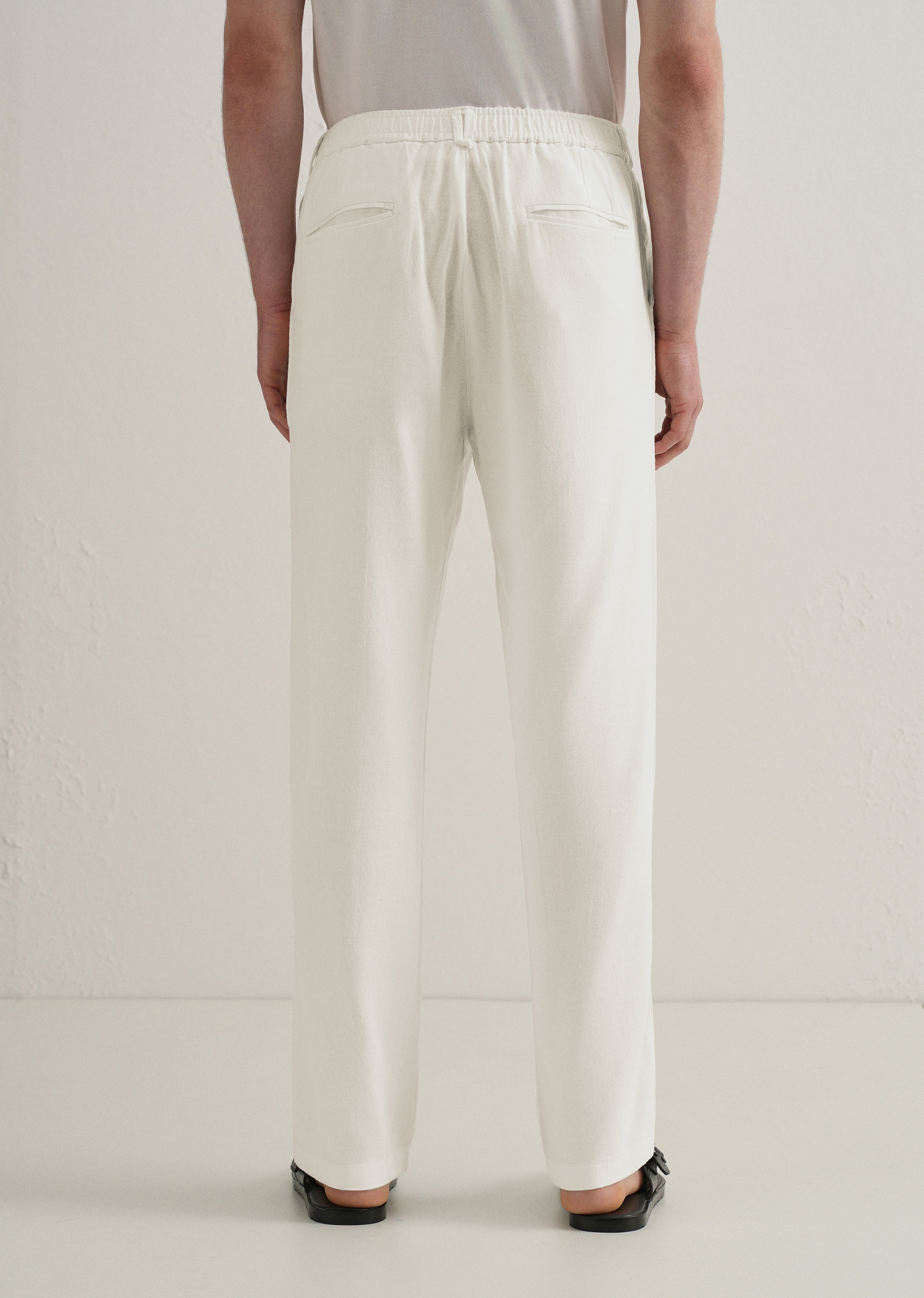White Relaxed Fit Blended Linen Trouser