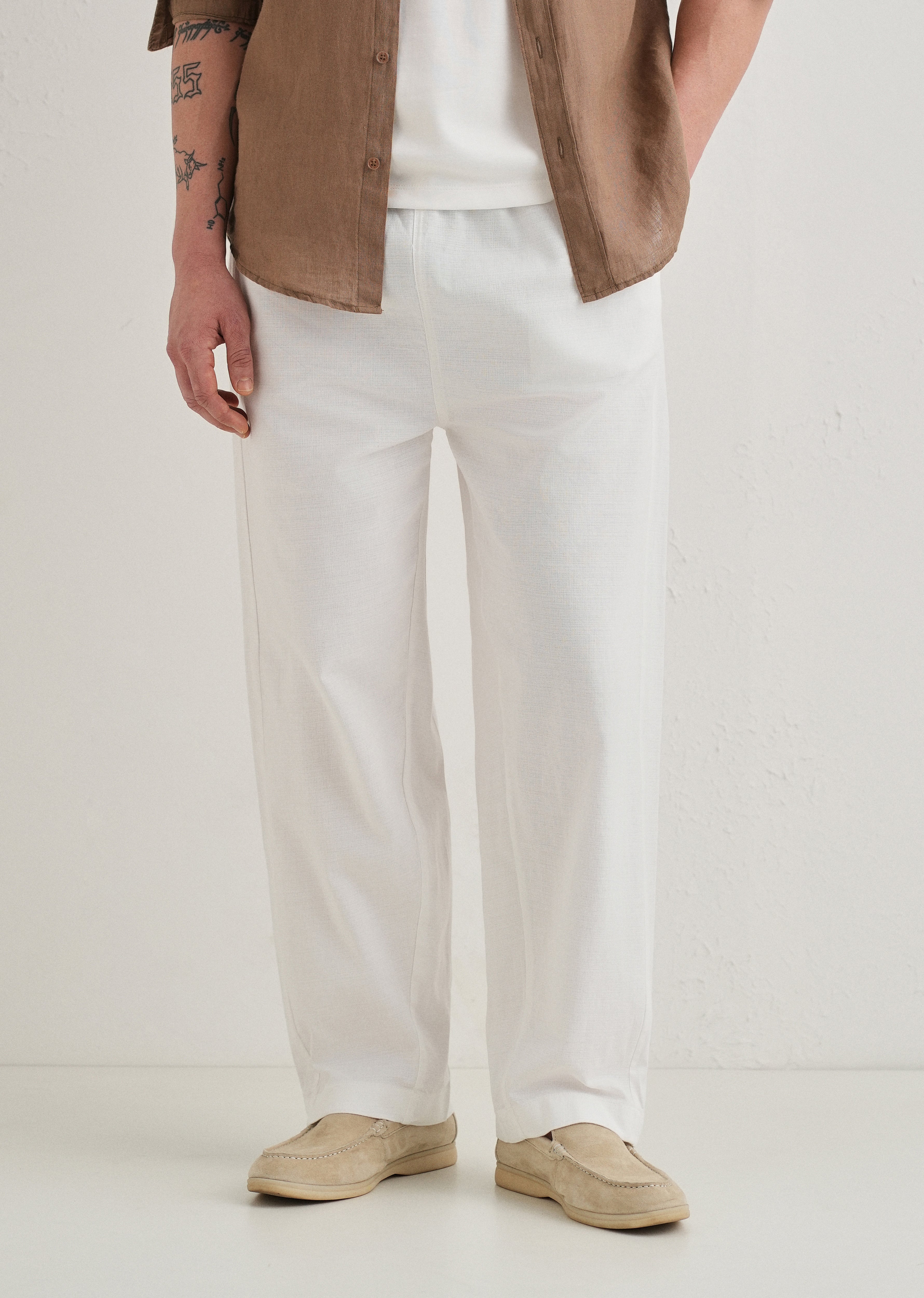 White Relaxed Fit Cotton Trouser