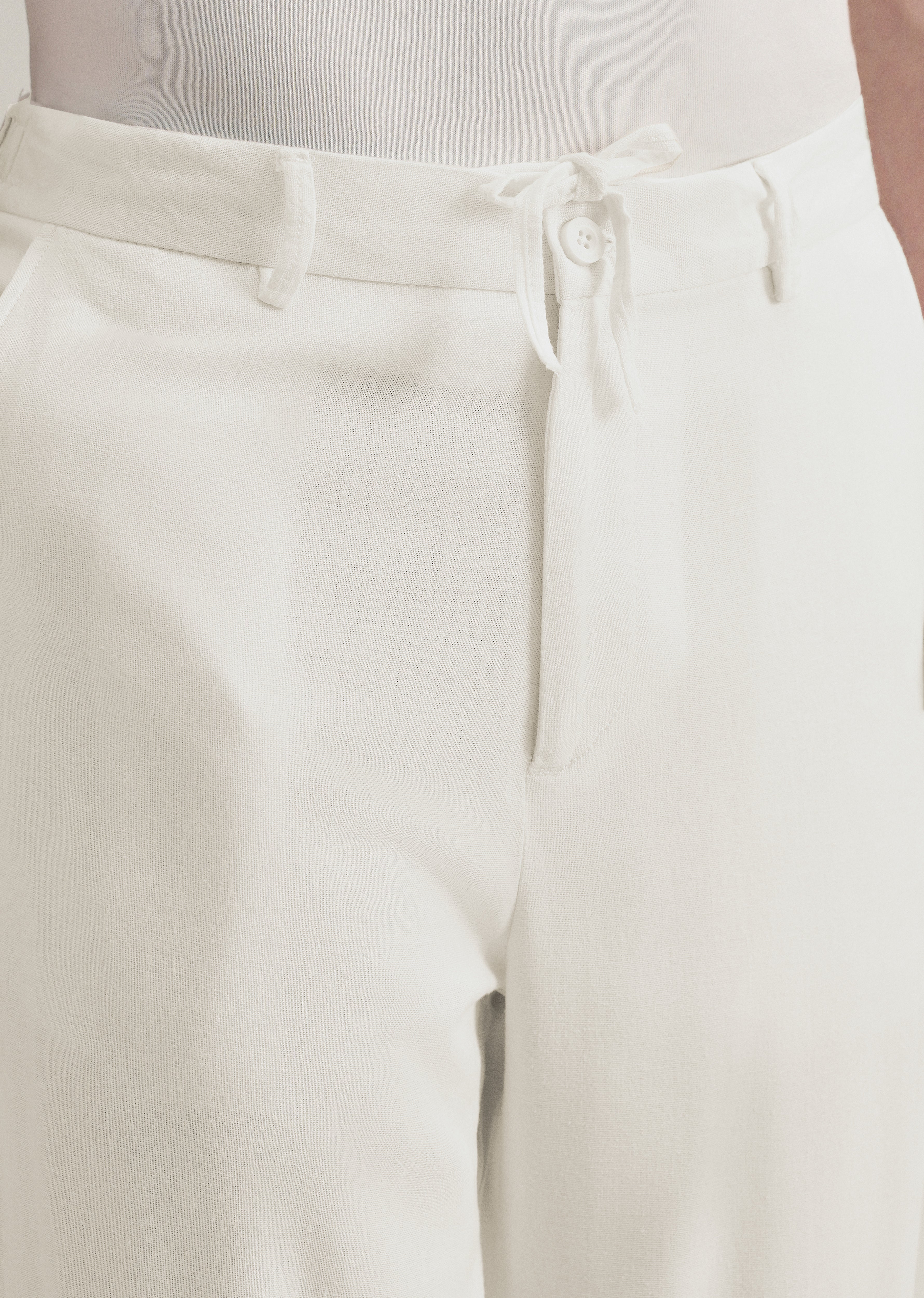 White Relaxed Fit Blended Linen Trouser