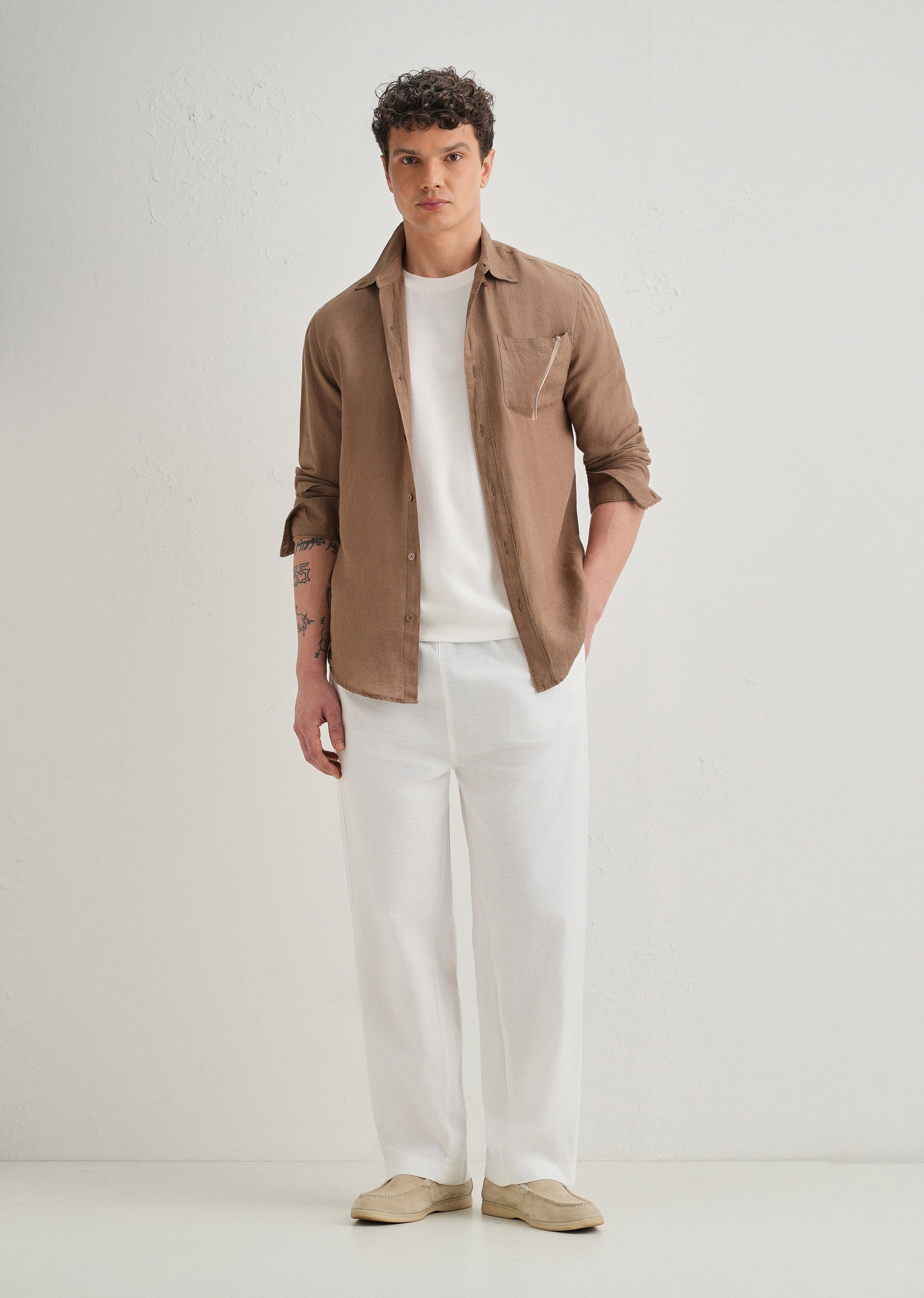 White Relaxed Fit Cotton Trouser