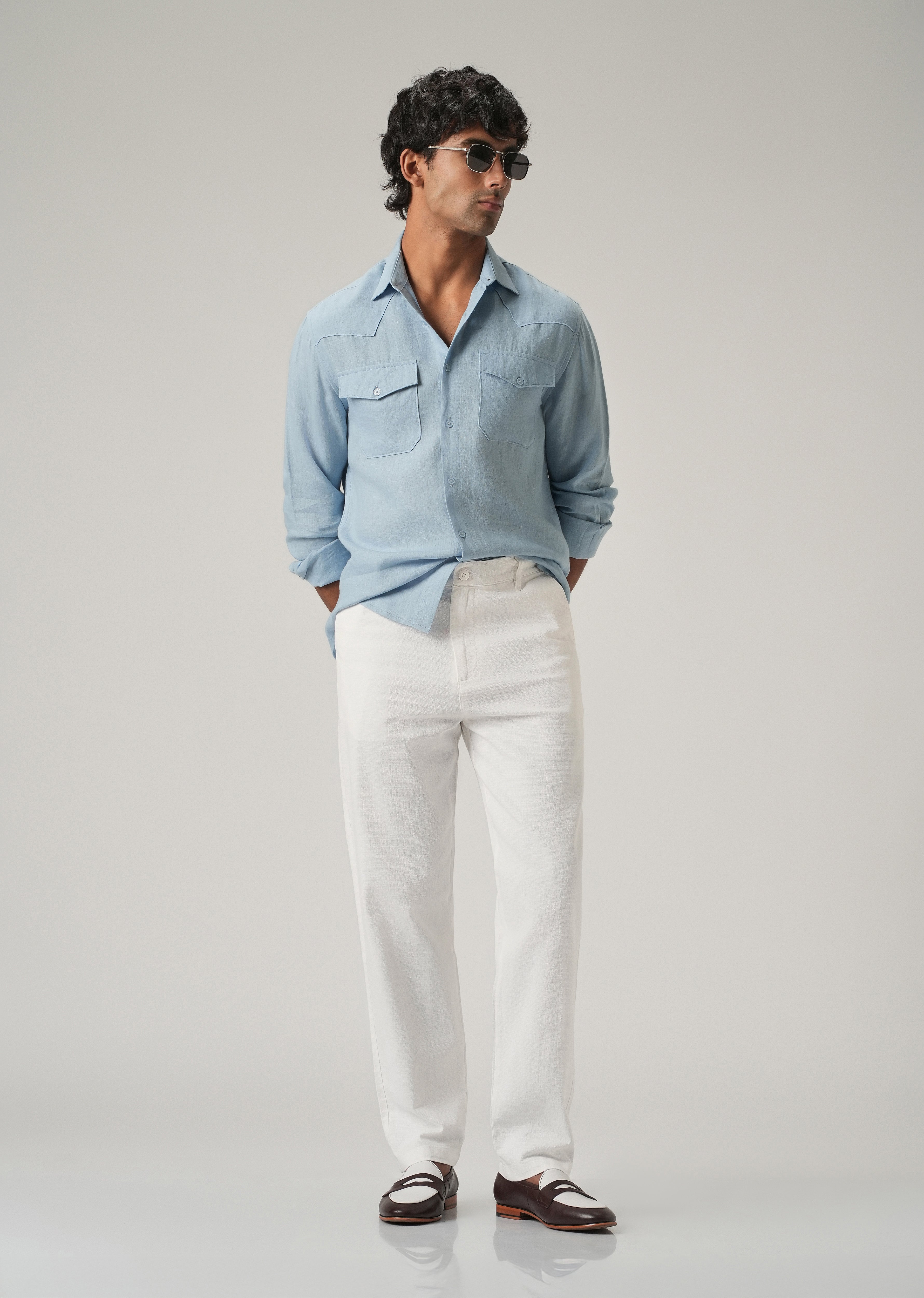 White Linen-Look Cotton Trousers