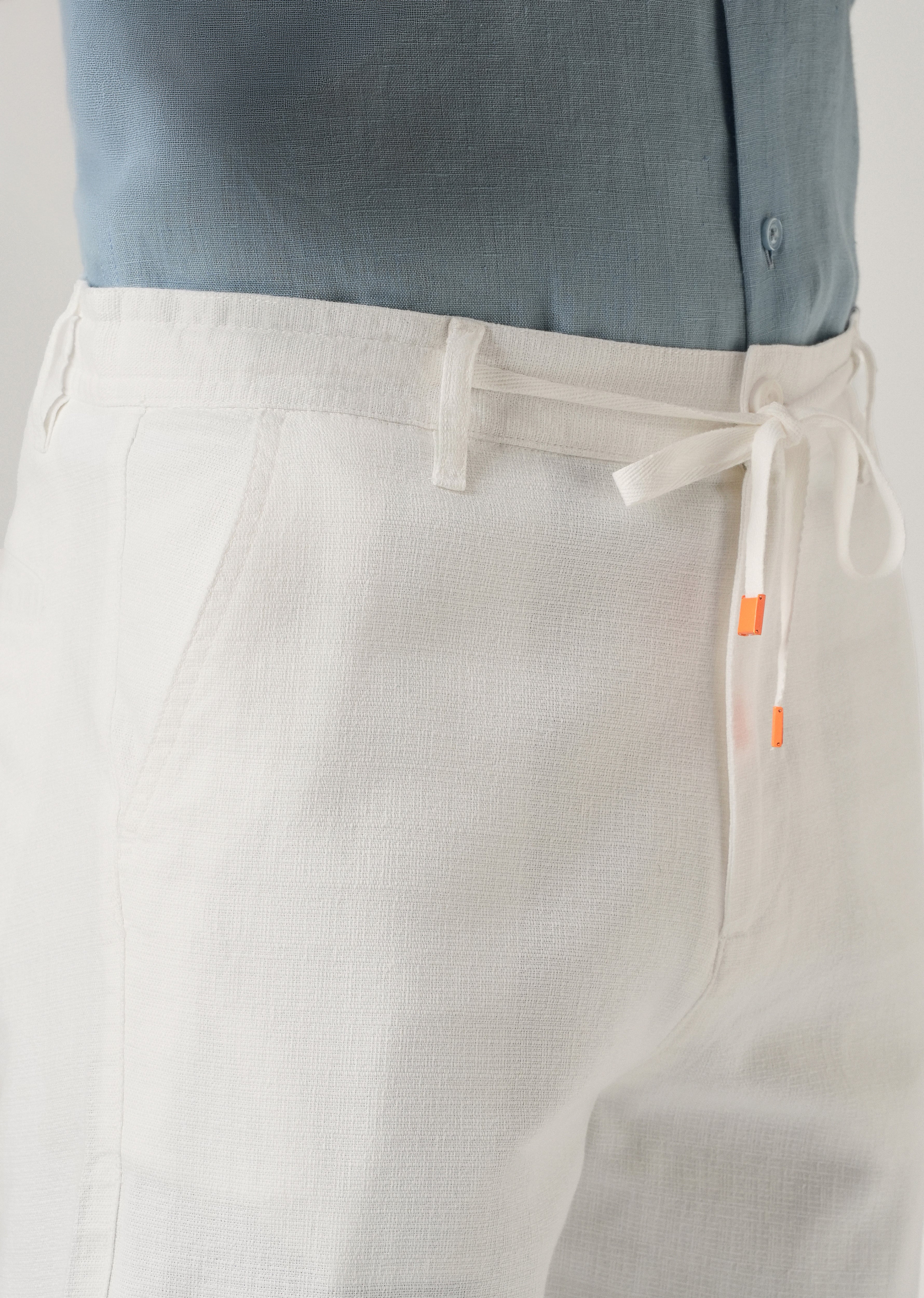 White Linen-Look Cotton Trousers