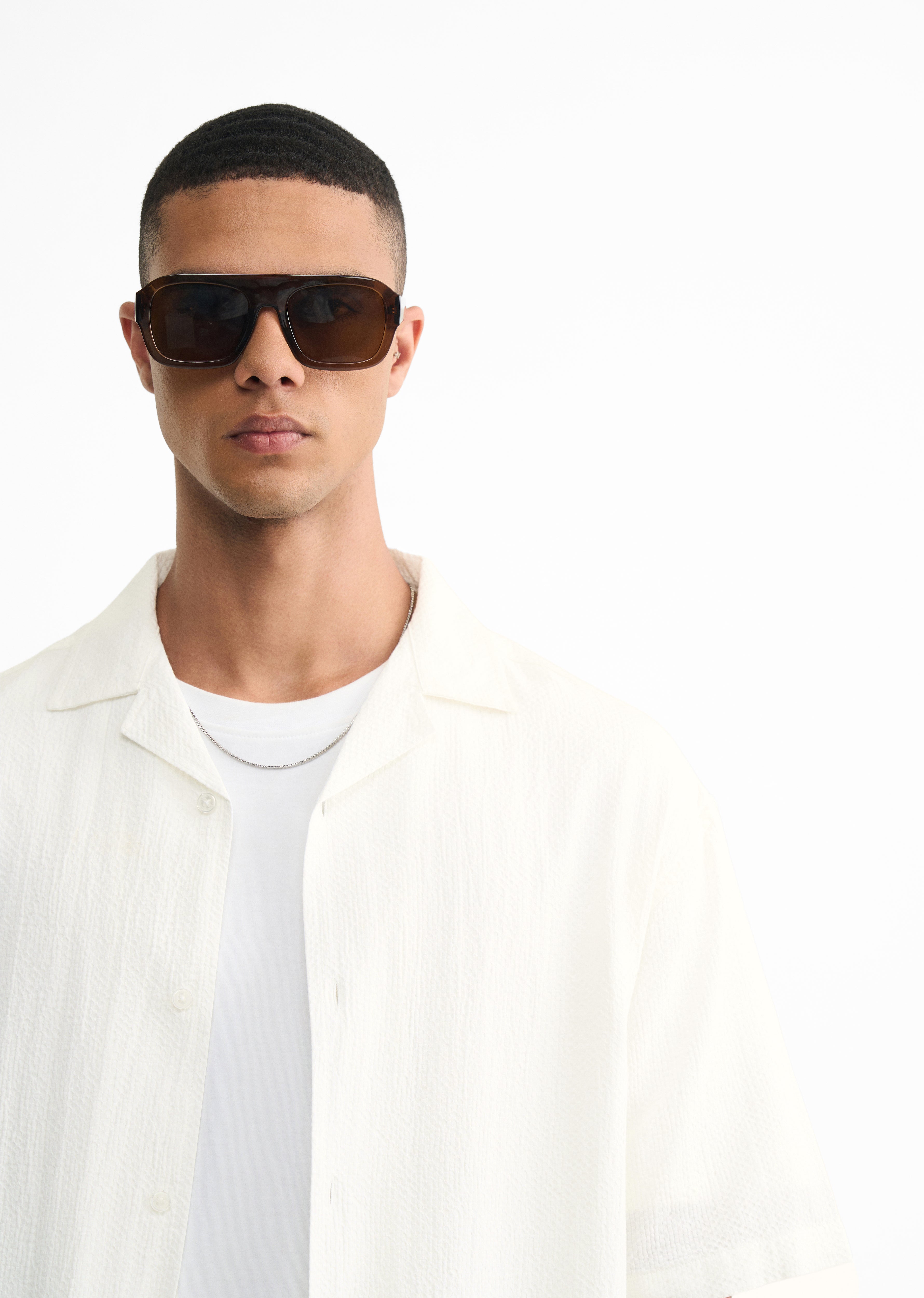 White Self Patterned Boxy Shirt