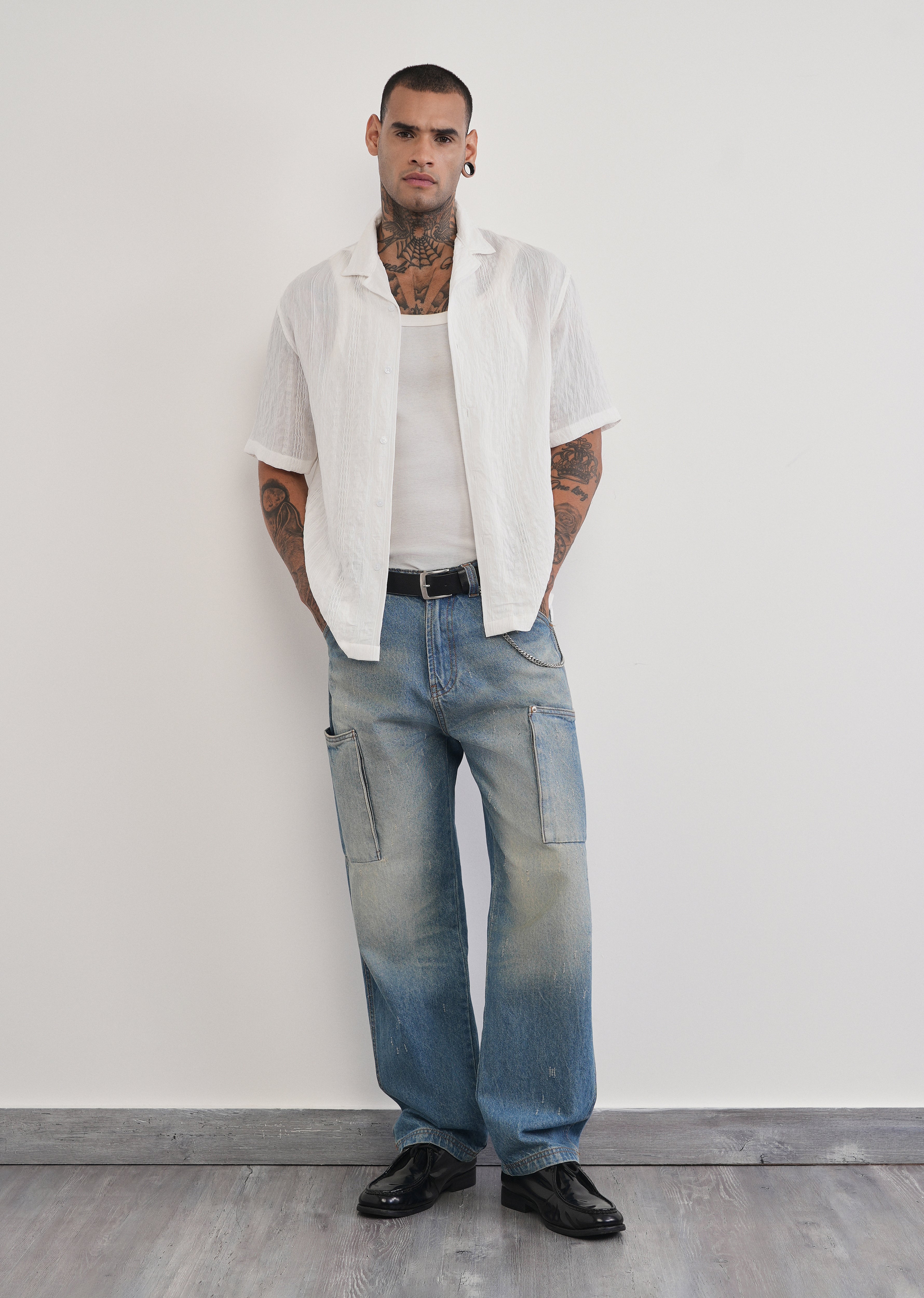 White Self Patterned Shirt