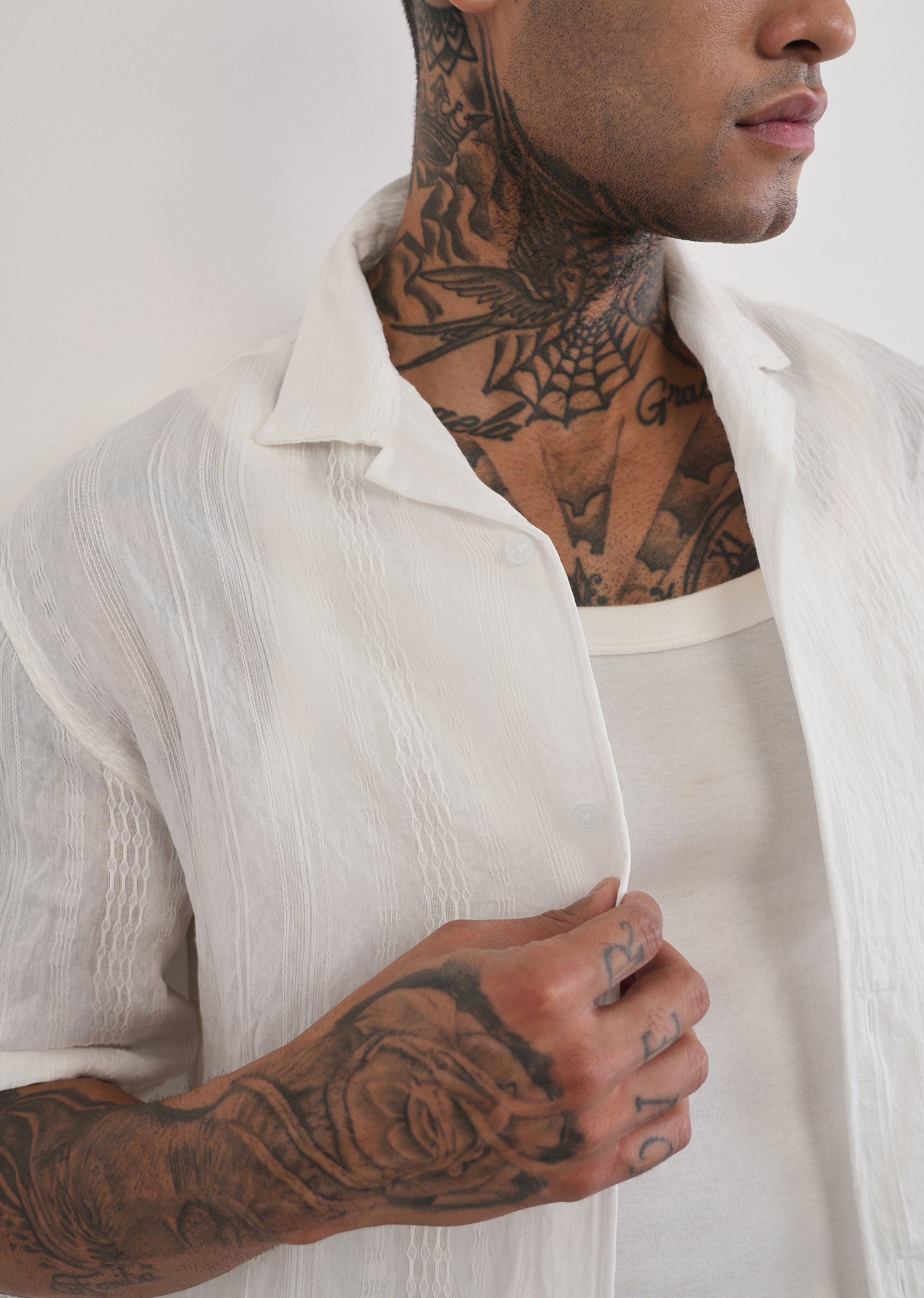 White Self Patterned Shirt