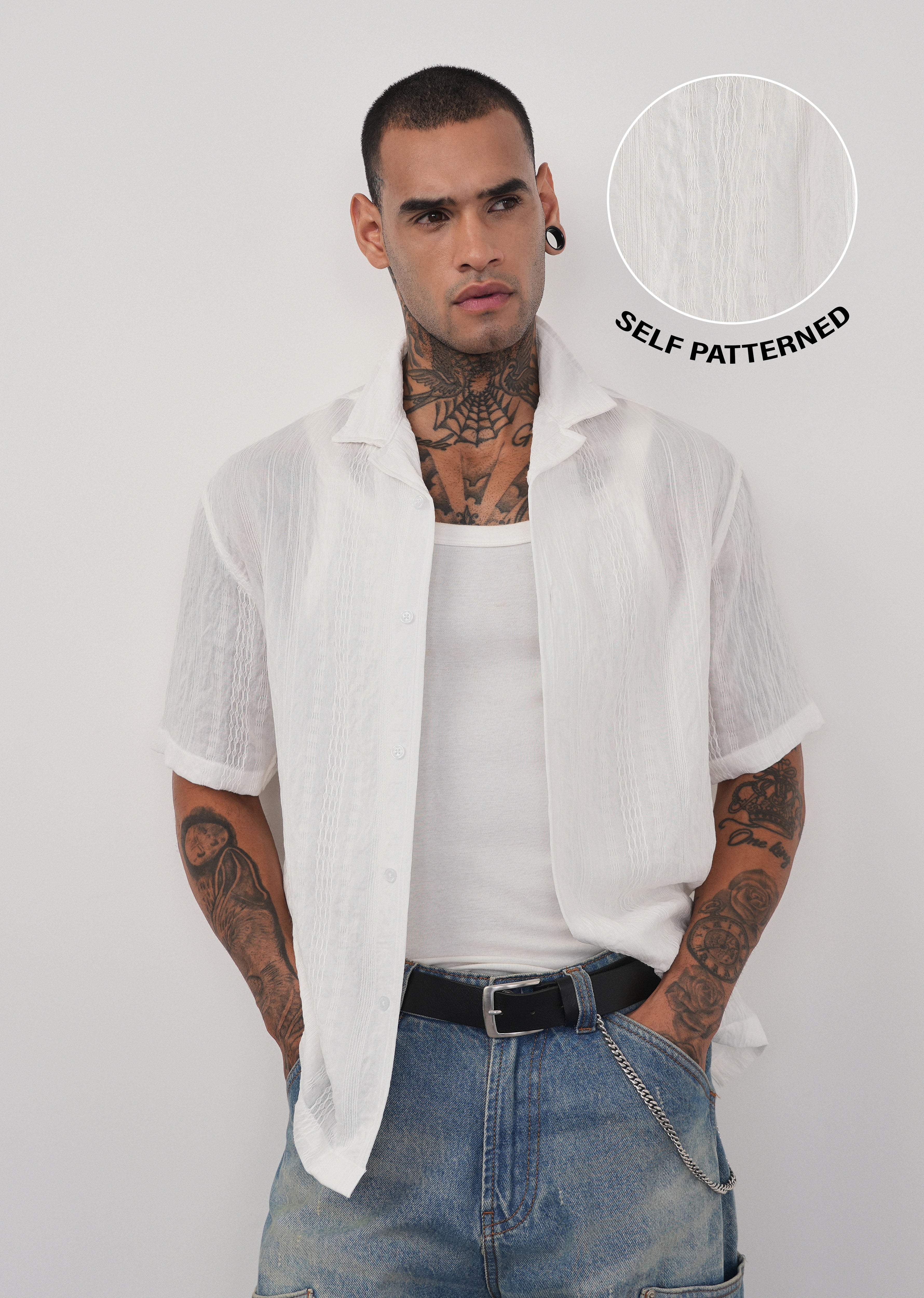White Self Patterned Shirt