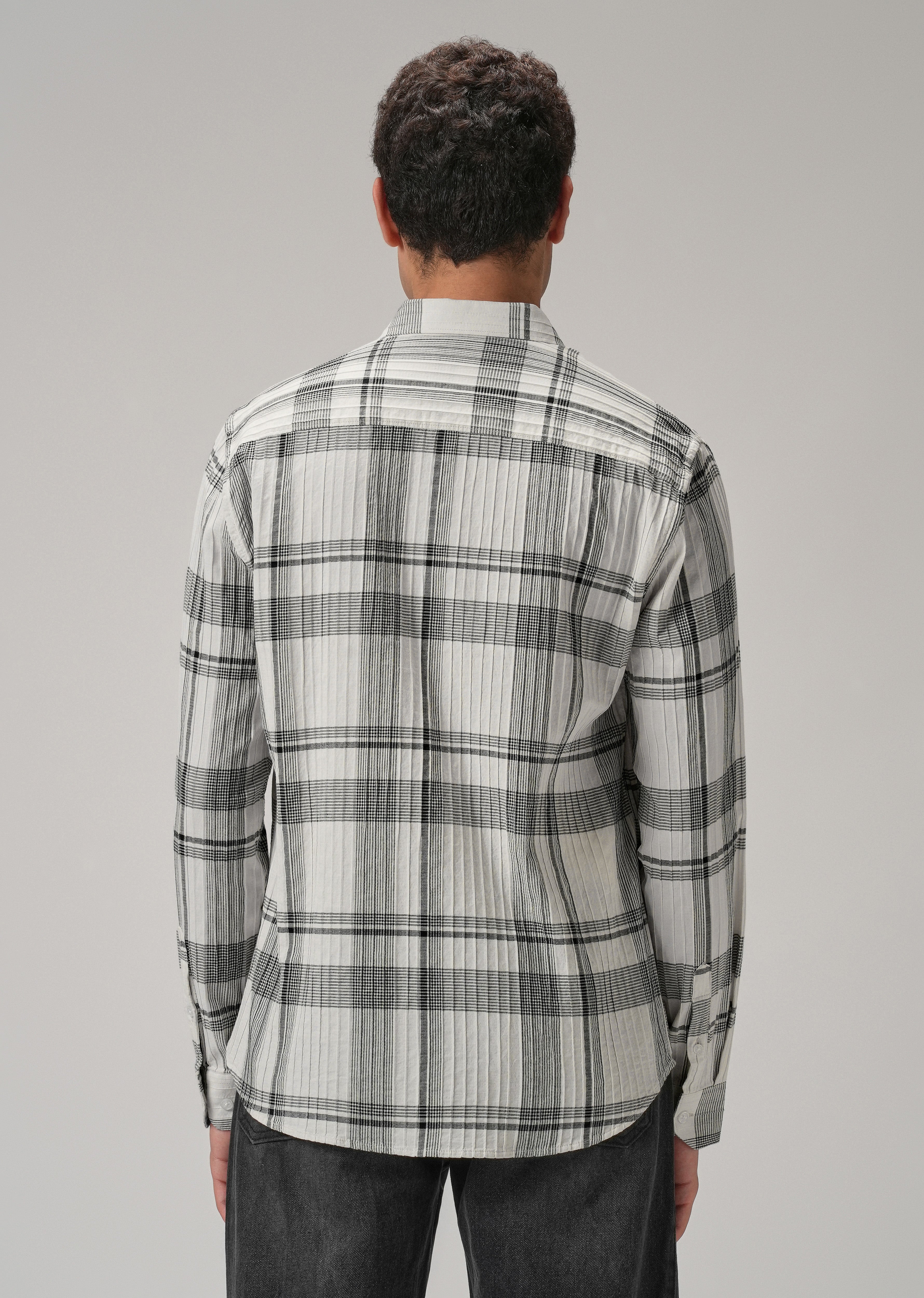 Self Pleat White Check Shirt