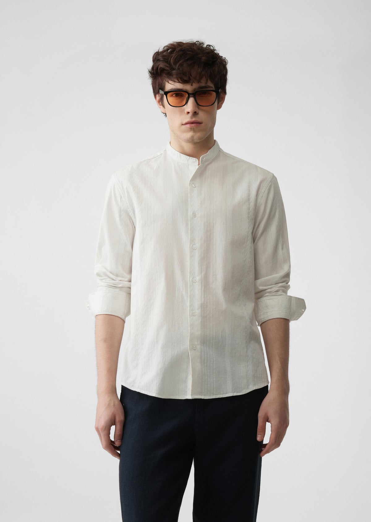 White Self Stripe Cotton Shirt
