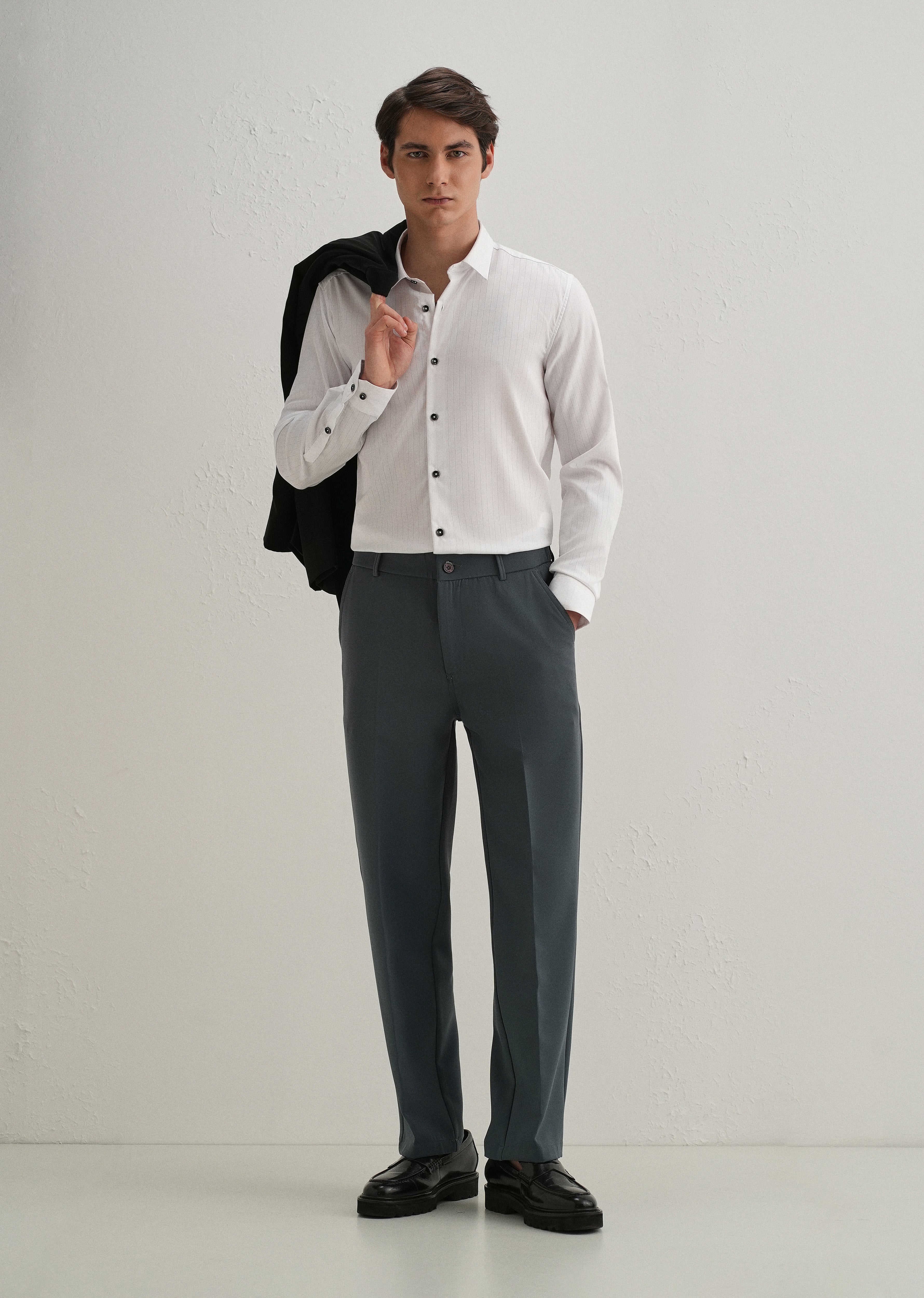 White Self Striped Plain Shirt