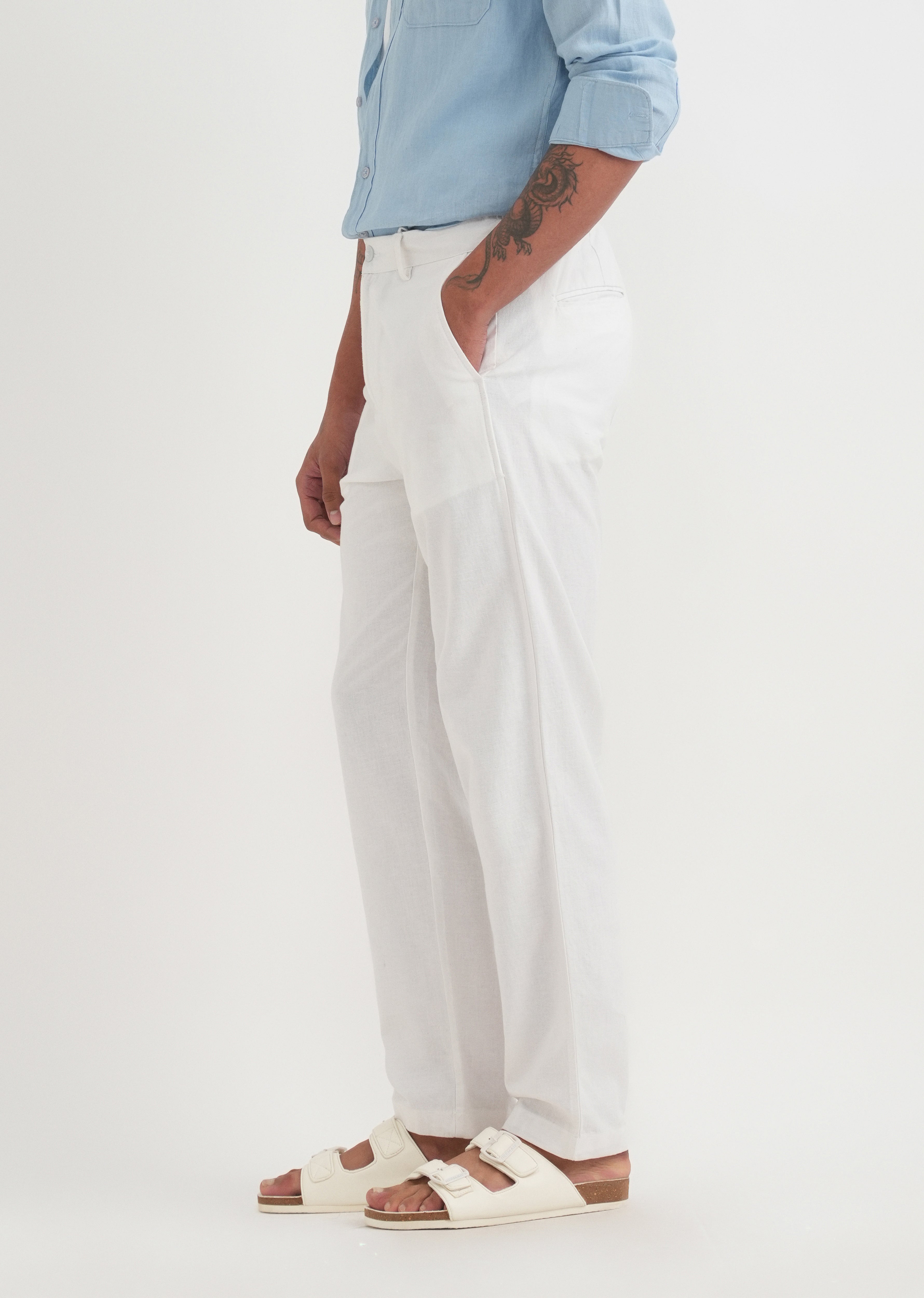 White Semi-Elasticated Relaxed Fit Trouser