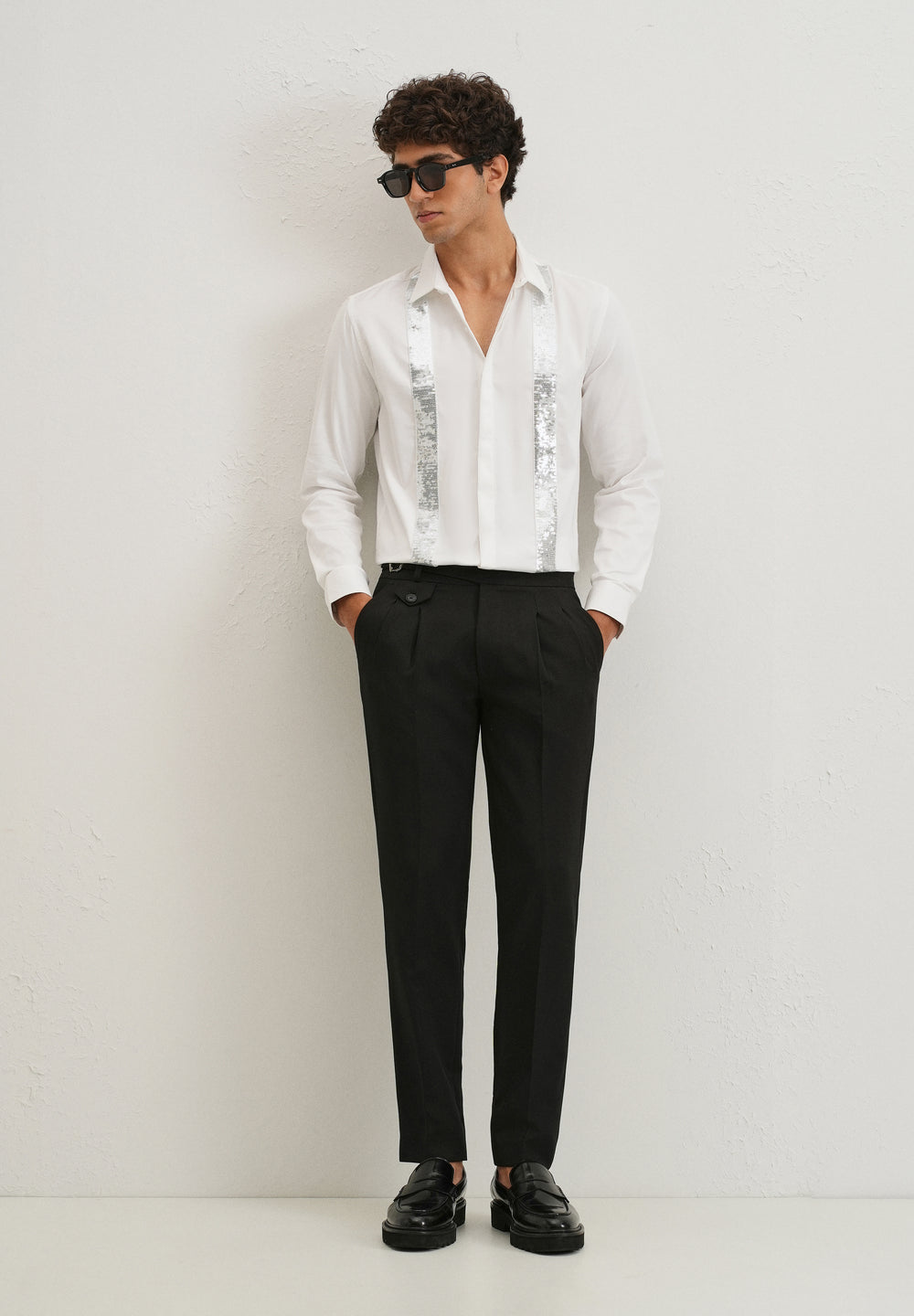 White Sequence Panel Designer Shirt