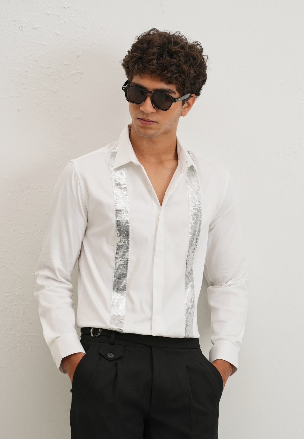 White Sequence Panel Designer Shirt