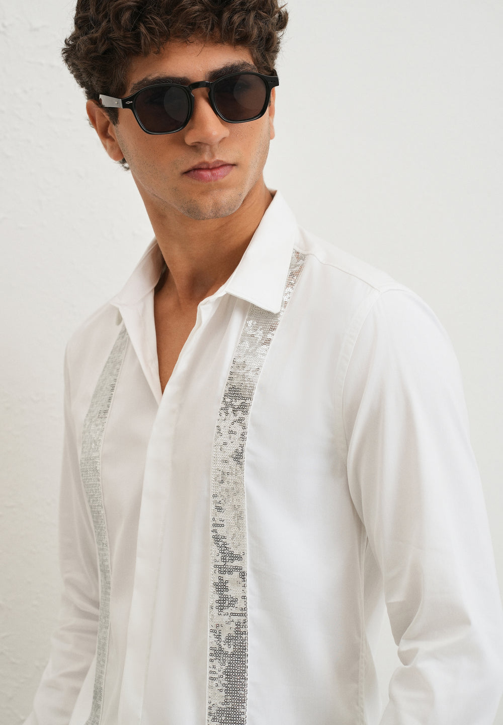 White Sequence Panel Designer Shirt
