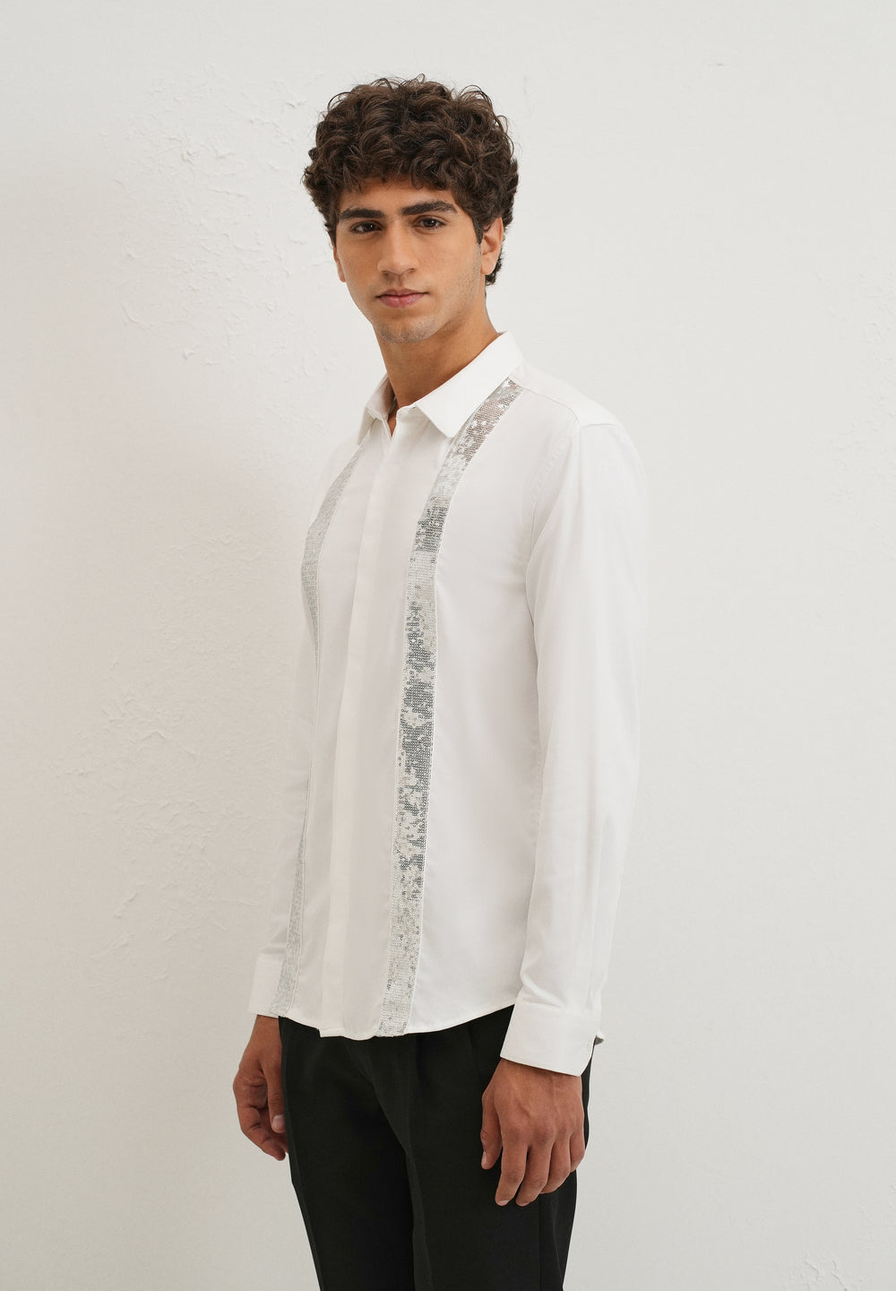 White Sequence Panel Designer Shirt