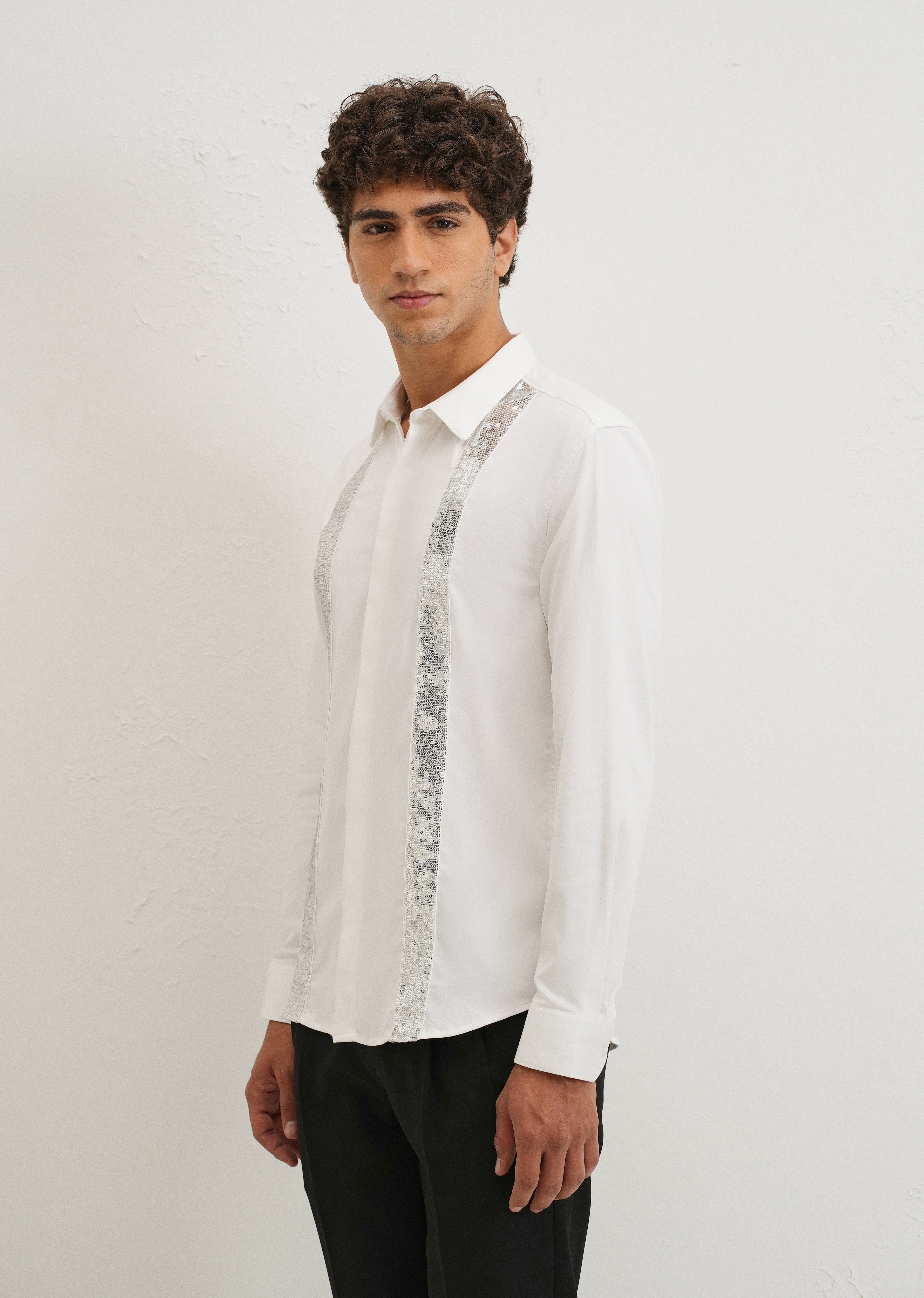 White Sequence Panel Designer Shirt